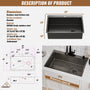 Drop-In Stainless Steel 33-inch 1-Hole Single Bowl Kitchen Sink in Nano PVD Gun Gray