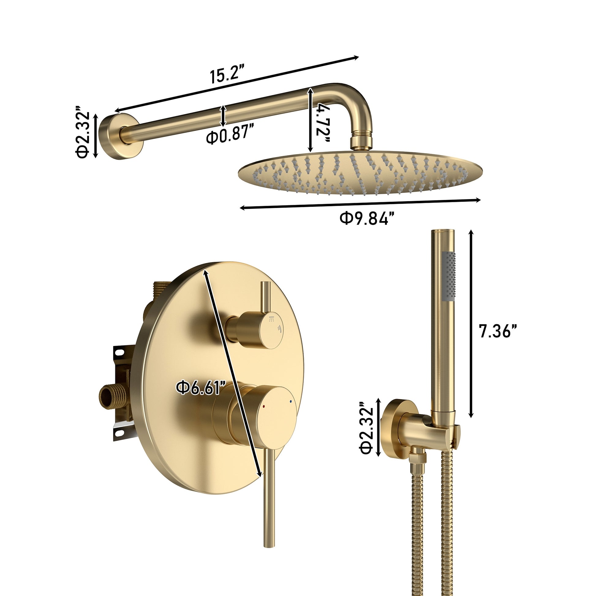 10-inch 2-Function Wall-Mounted Rain Shower System with Hand Shower
