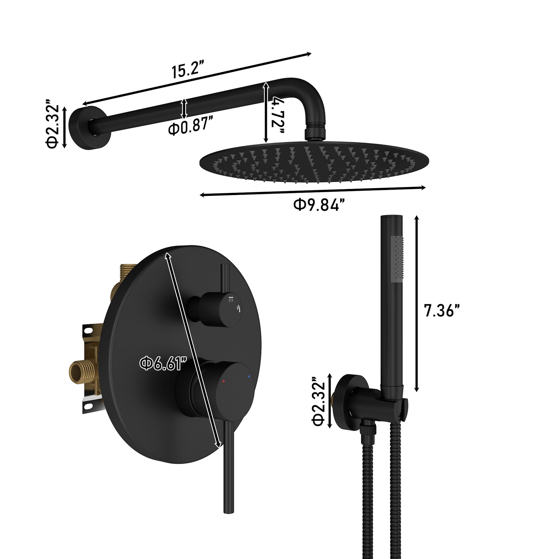 10-inch 2-Function Wall-Mounted Rain Shower System with Hand Shower