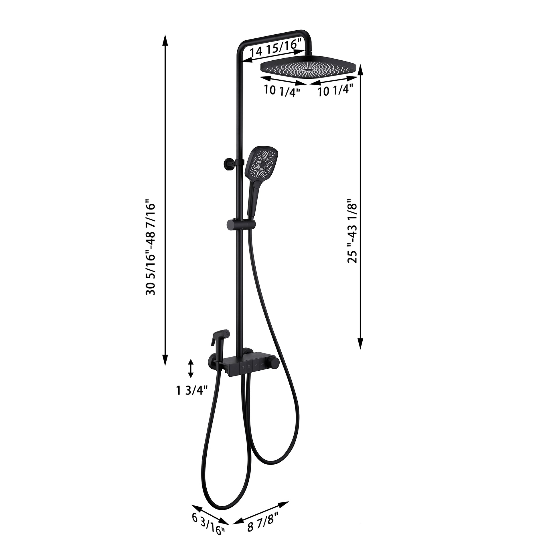 10-inch 4-Function Thermostatic Exposed Shower System with Tub Spout & Handheld Bidet