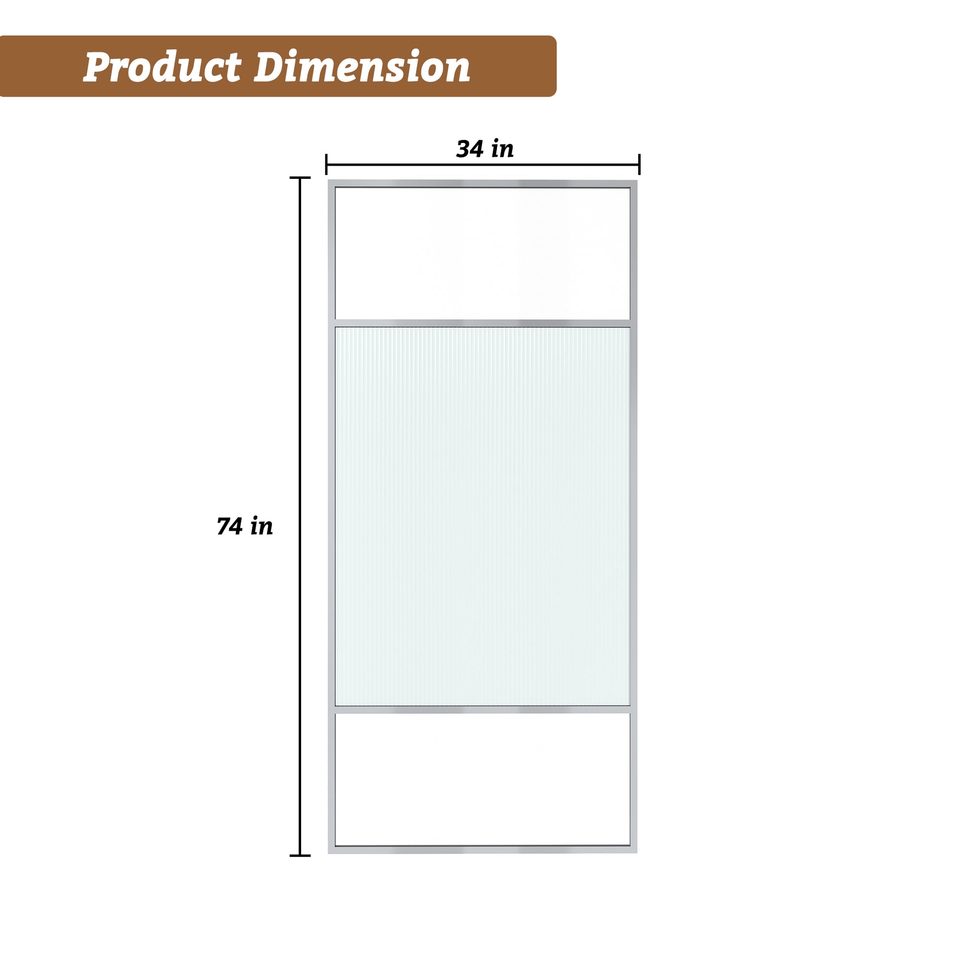 34"x74" Glass Shower Spliced Screen Panel with 304 Stainless Steel Hardware