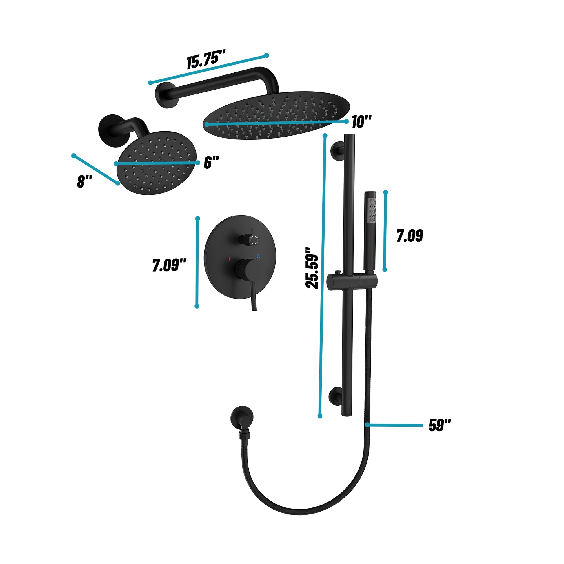 10-inch 3-Function Dual Shower Head System with 6 Position Settings & Slide Bar
