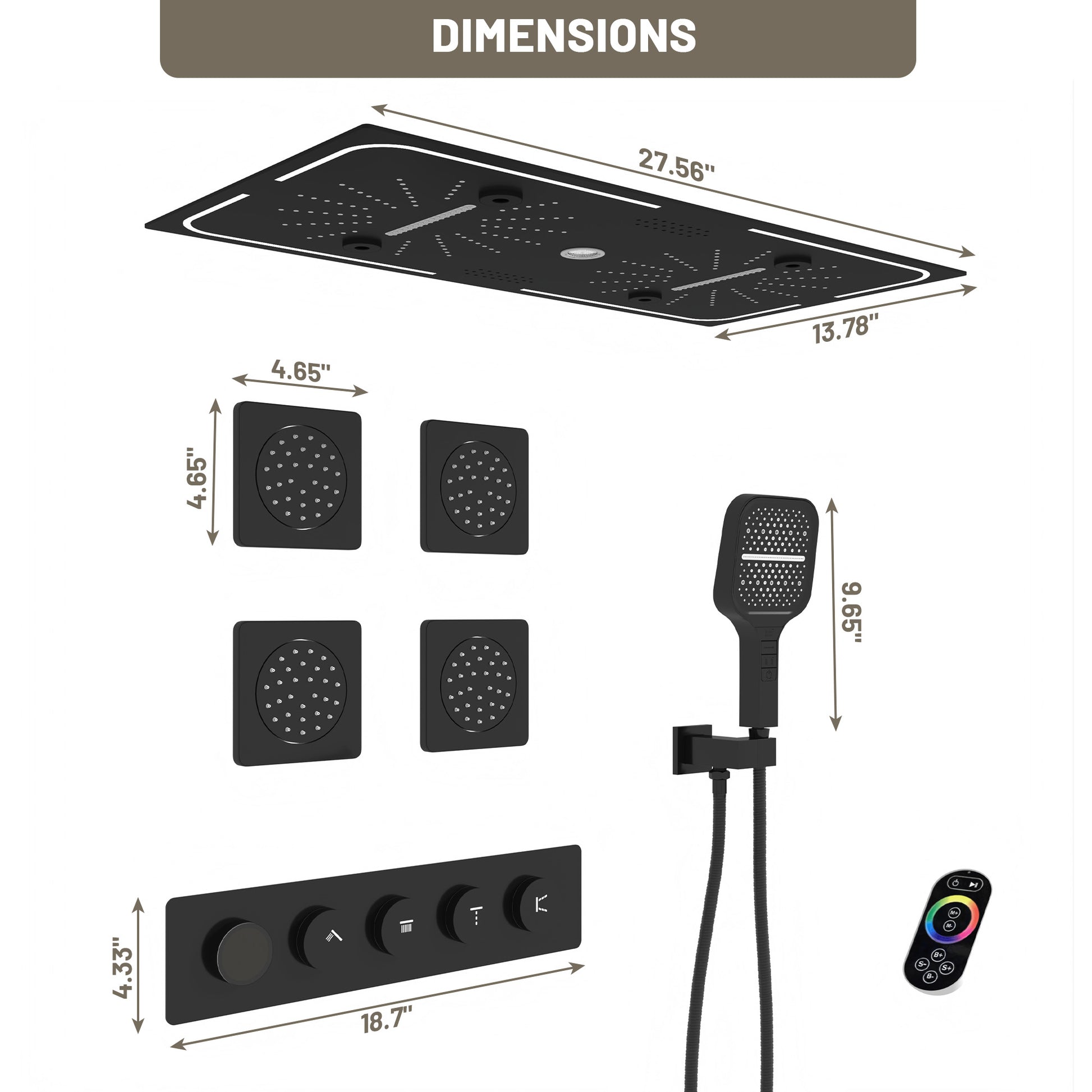 27.55*13.78 inch 4-Function Luxury Digital Shower System with LED & Bluetooth
