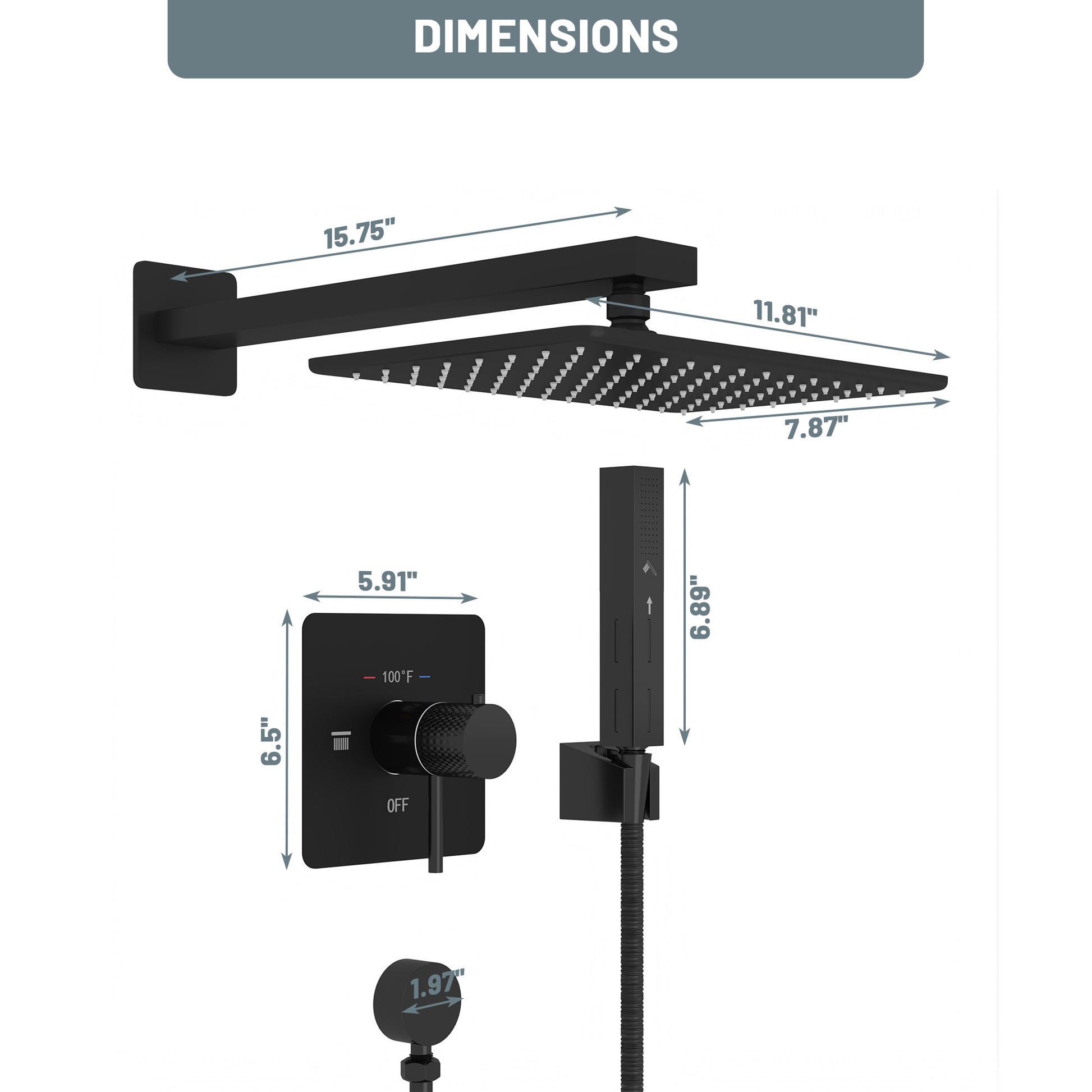 11.8*7.8 inch Coaxial Thermostatic Shower System with 2-Function Handheld