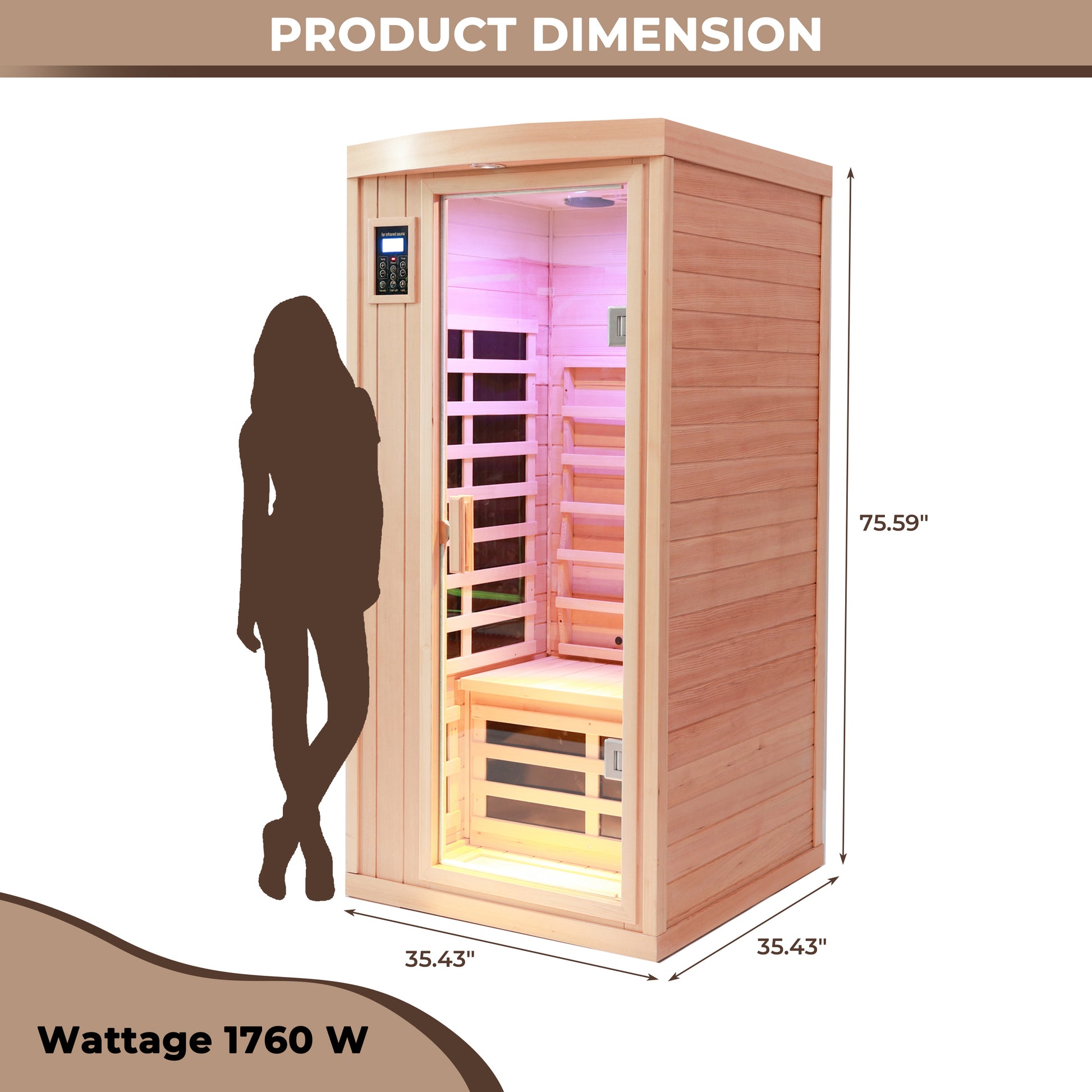 1-Person Low-EMF Hemlock Infrared Sauna with Bluetooth & Lights