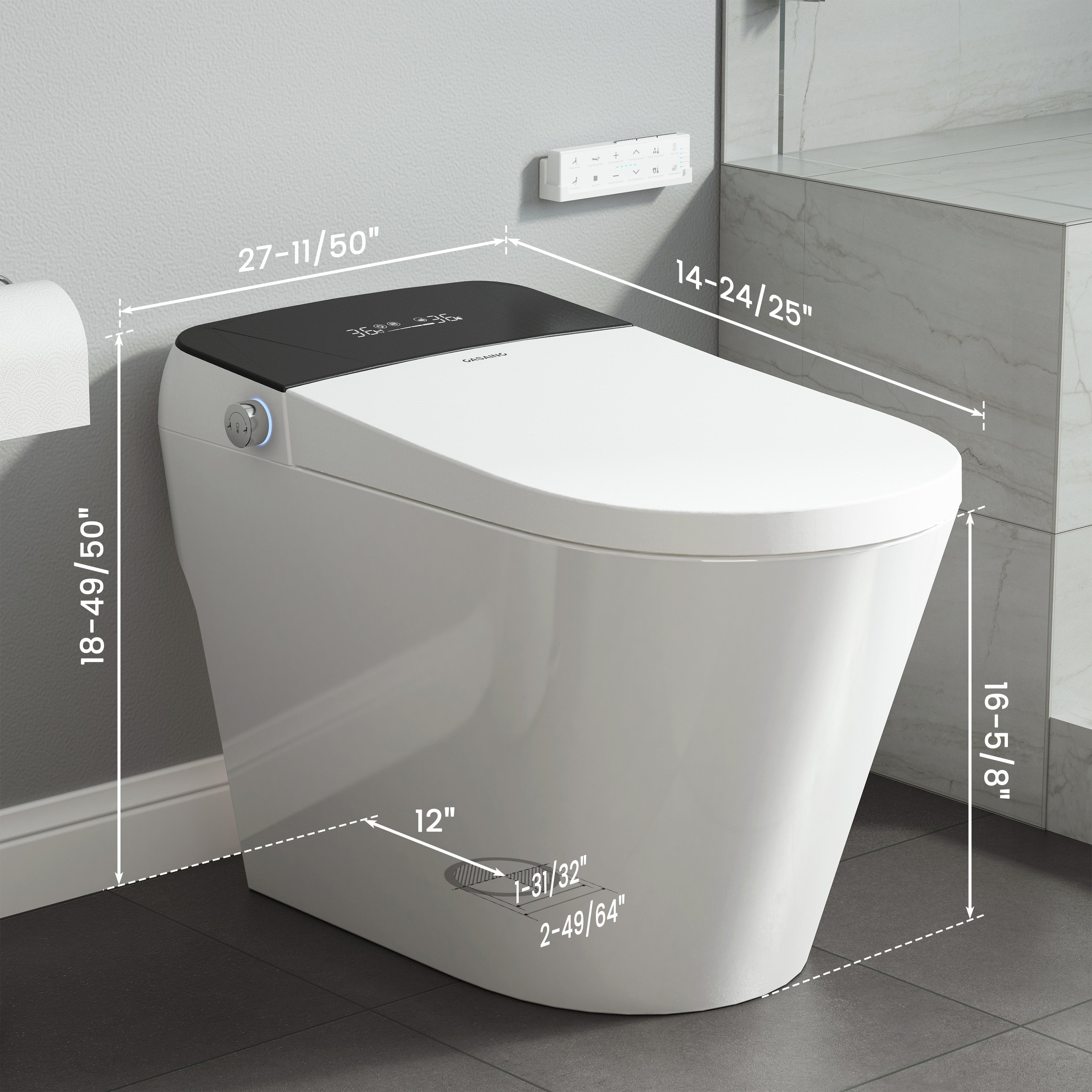 Elongated White Ceramic Tankless Smart Bidet Toilet with Remote Control