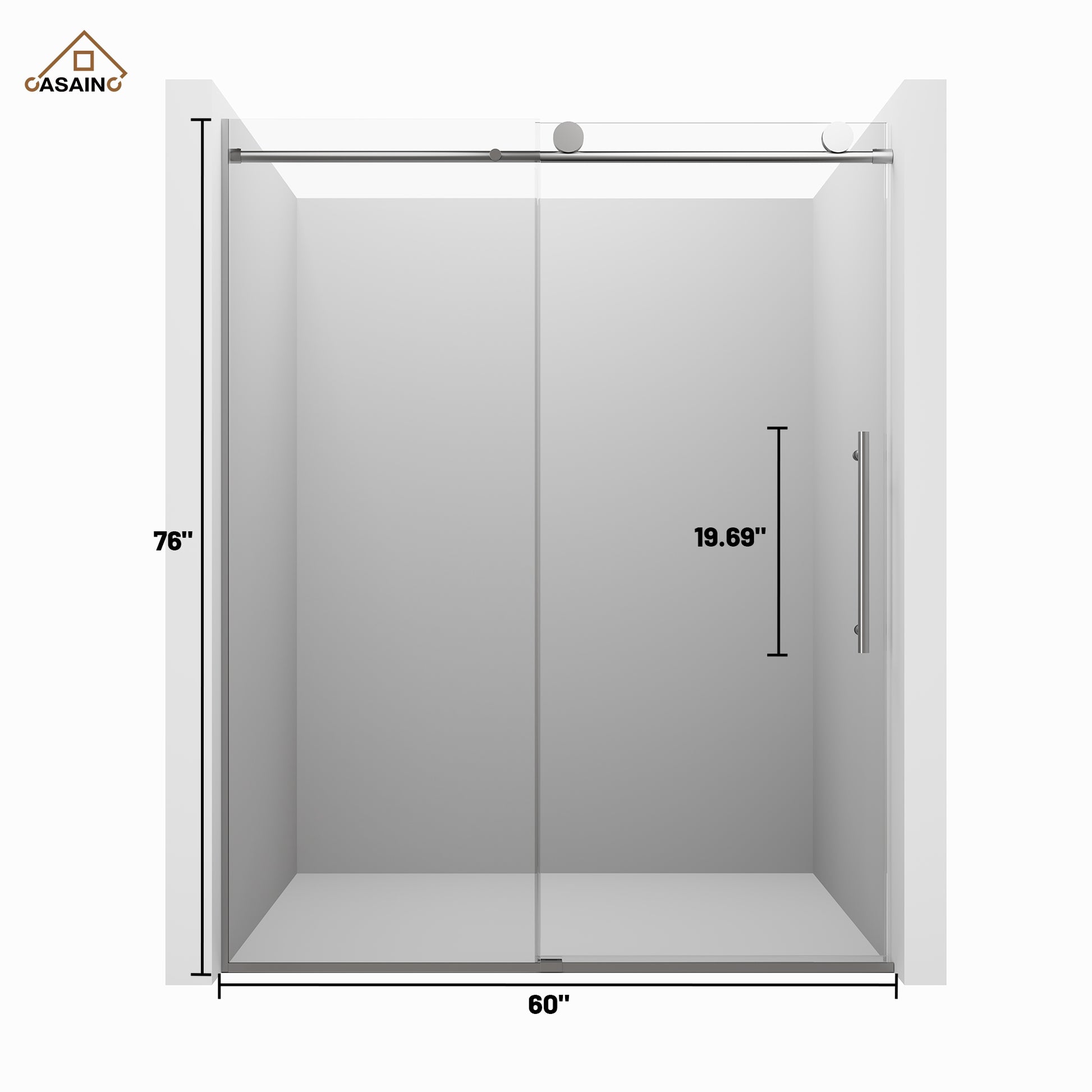 60"x76" Frameless Laminated Layer Glass Shower Door with Cushioned Single Slide Enclosure in Chrome/Brushed Gold