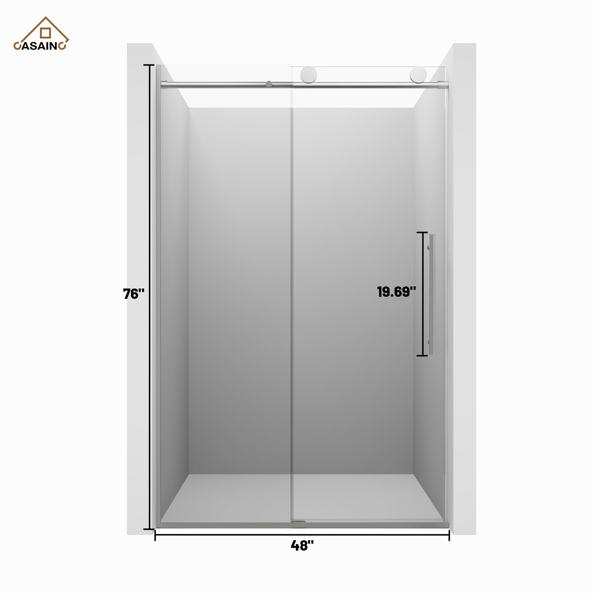 48"x76" Frameless Laminated Layer Glass Shower Door with Cushioned Single Slide Enclosure in Brushed Nickel/Chrome/Matte Black/Brushed Gold