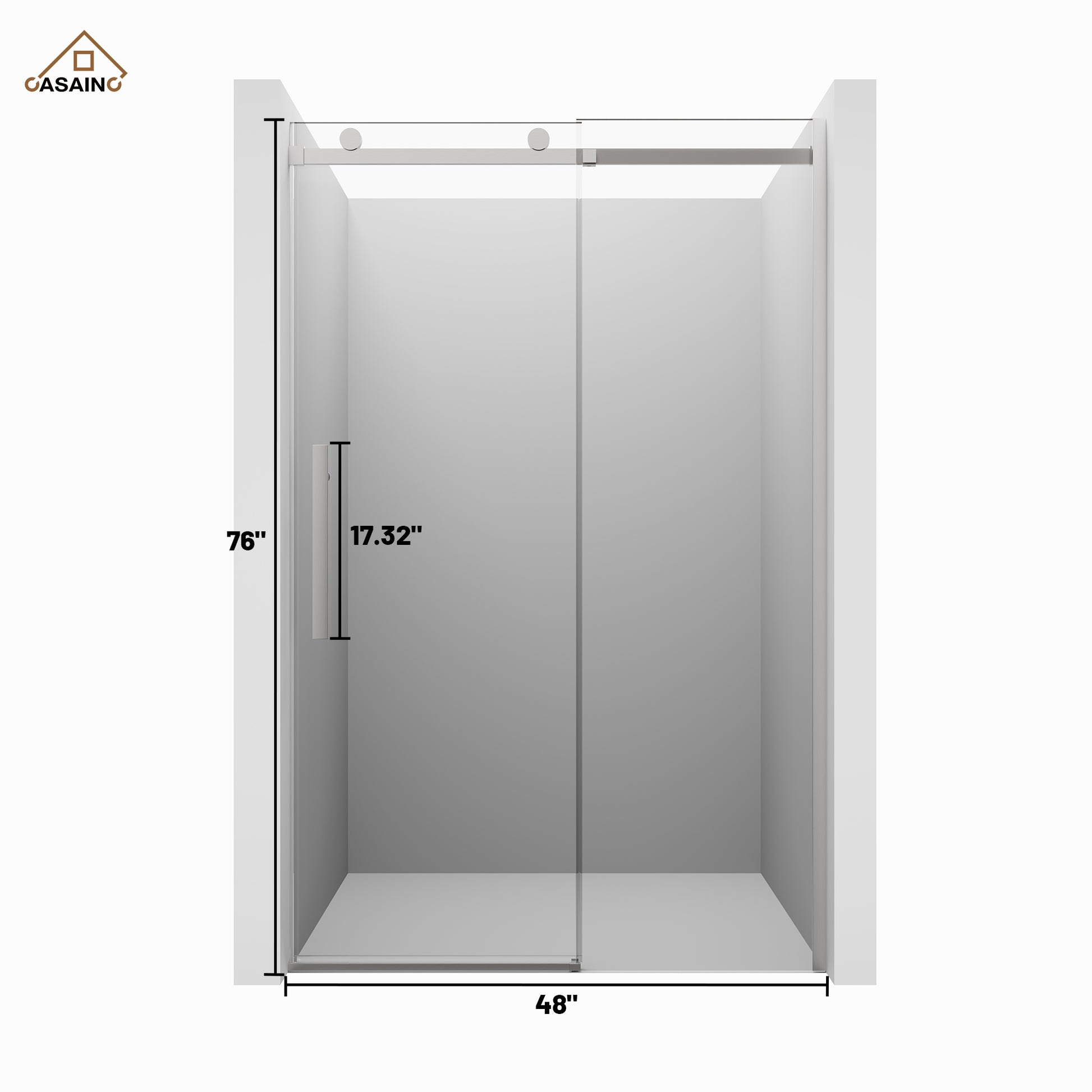 48"x76" Frameless Shower Door with Cushioned Single Slide, SGCC-Certified Tempered Shower Glass Door in Matte Black/Chrome/Brushed Nickel/Brushed Gold