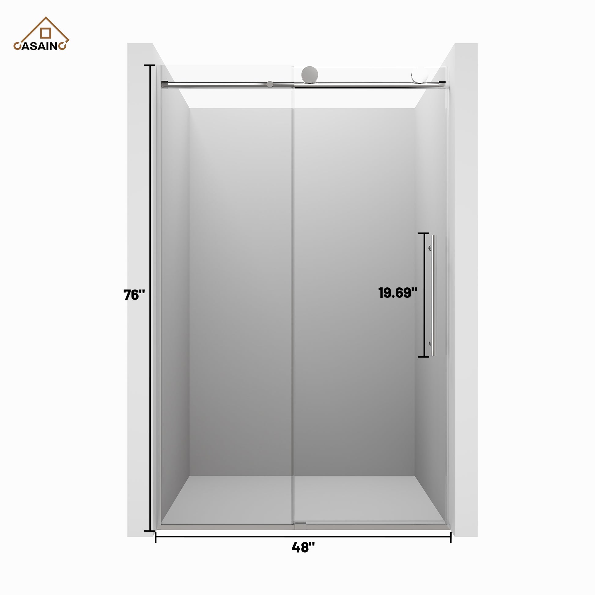 48"x76" Frameless Laminated Layer Glass Shower Door with Cushioned Single Slide Enclosure in Brushed Nickel/Chrome/Matte Black/Brushed Gold