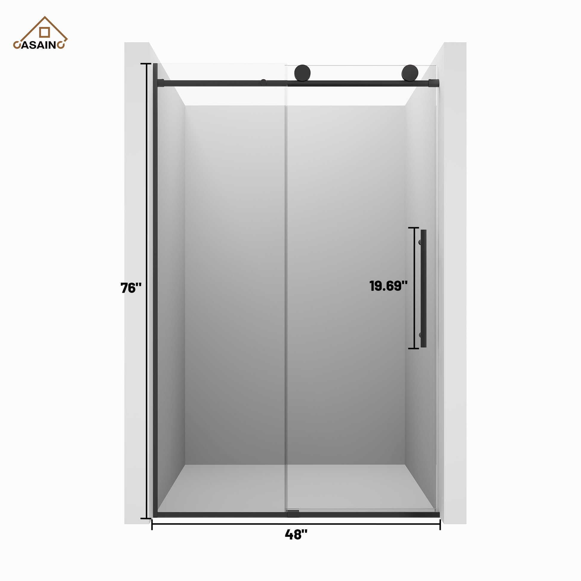 48"x76" Frameless Laminated Layer Glass Shower Door with Cushioned Single Slide Enclosure in Brushed Nickel/Chrome/Matte Black/Brushed Gold