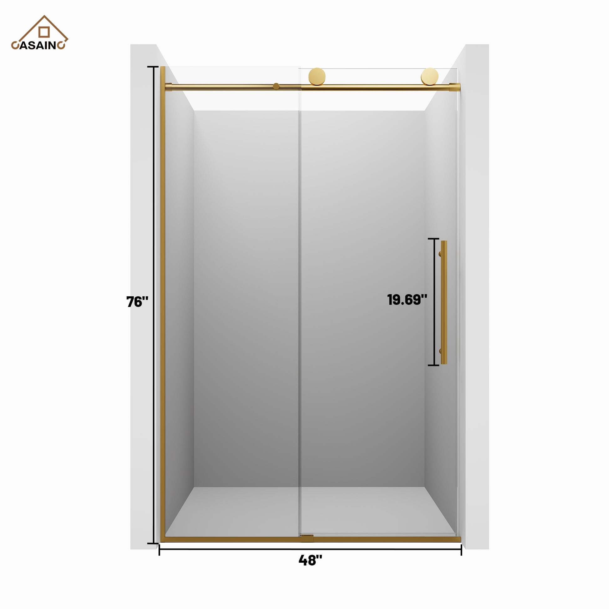 48"x76" Frameless Shower Door with Cushioned Single Slide Shower Enclosure in Brushed Nickel/Chrome/Matte Black/Brushed Gold