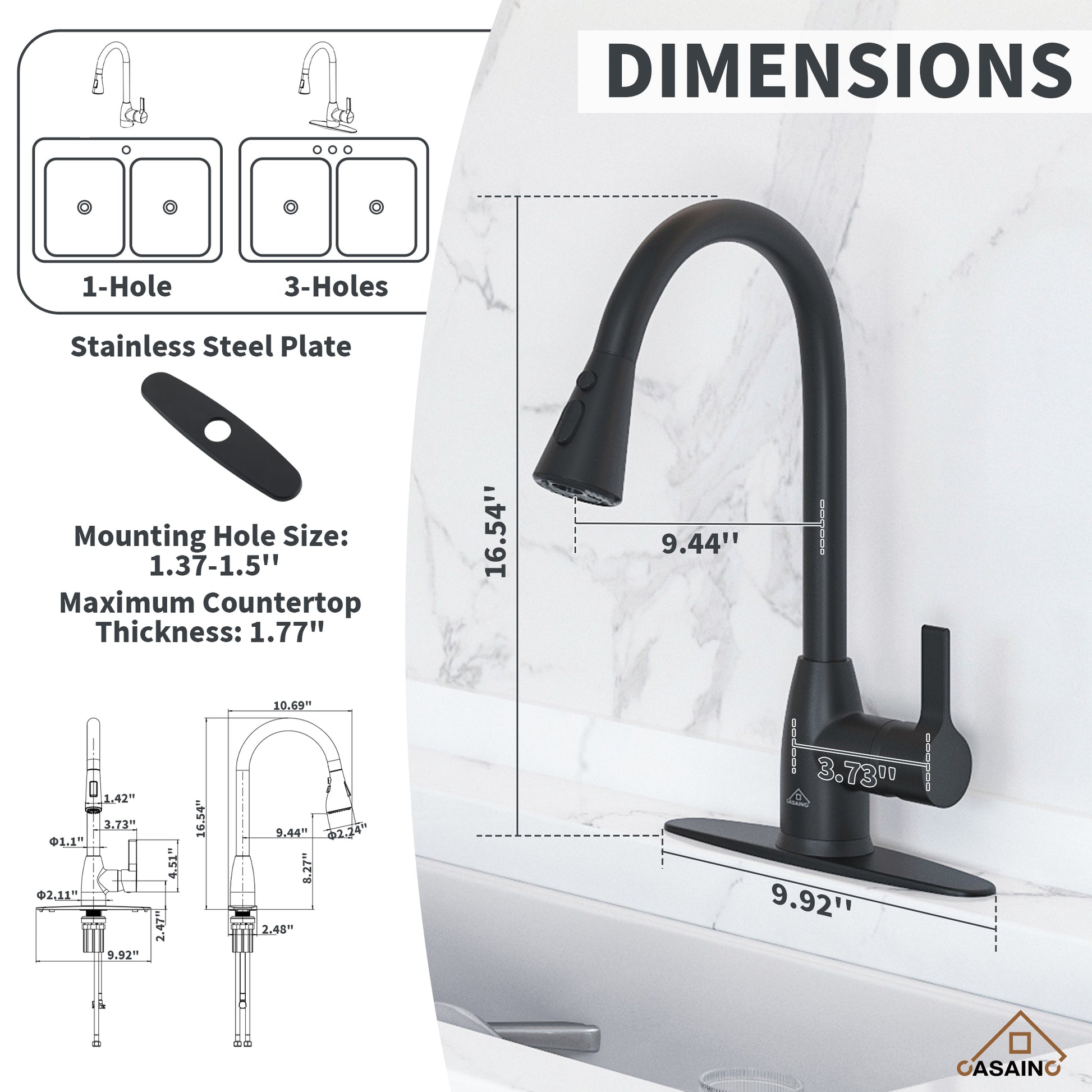 Kitchen Faucet with Pull Down Sprayer Three Function Spray Head
