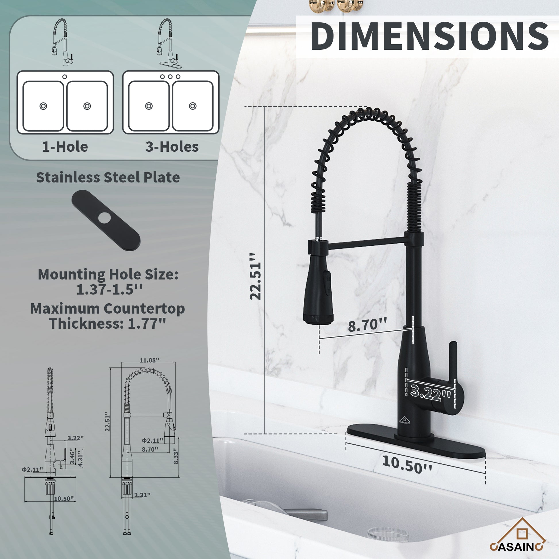 LED Temperature Control Kitchen Faucet with 360° Swivel and Magnetic Pull-Out Head