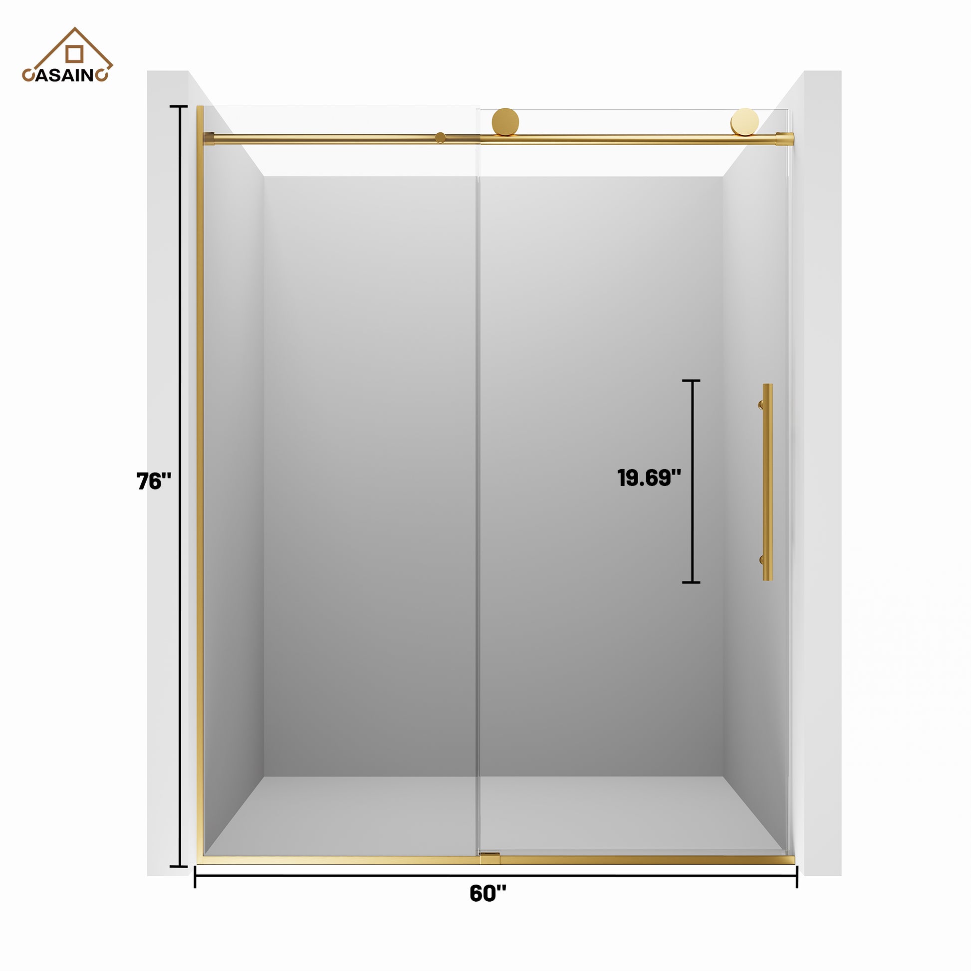 60"x76" Frameless Shower Door with Single Slide and Cushioned Enclosure in Chrome/Brushed Gold