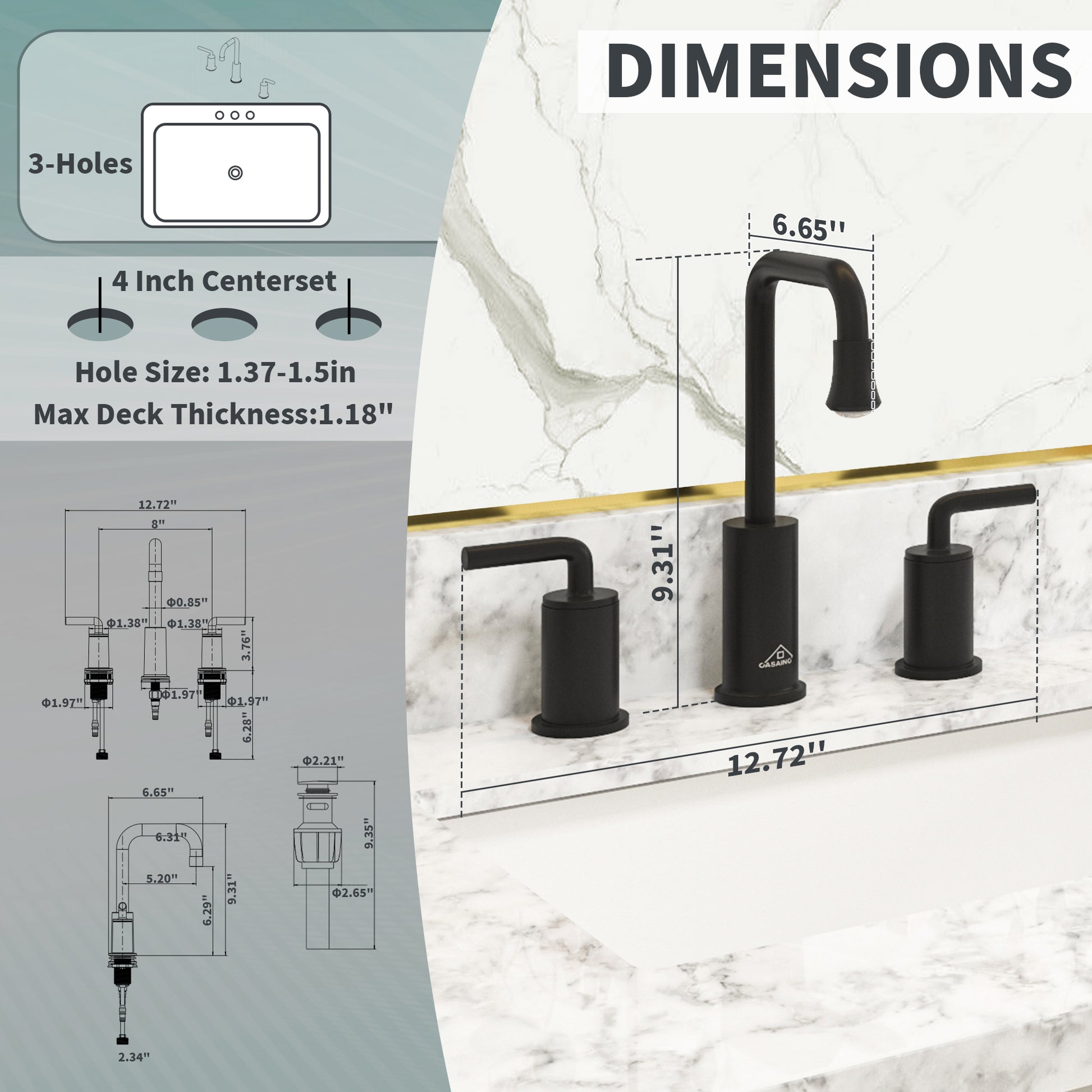 8-Inch Bathroom Sink Faucet with LED Temperature-Responsive