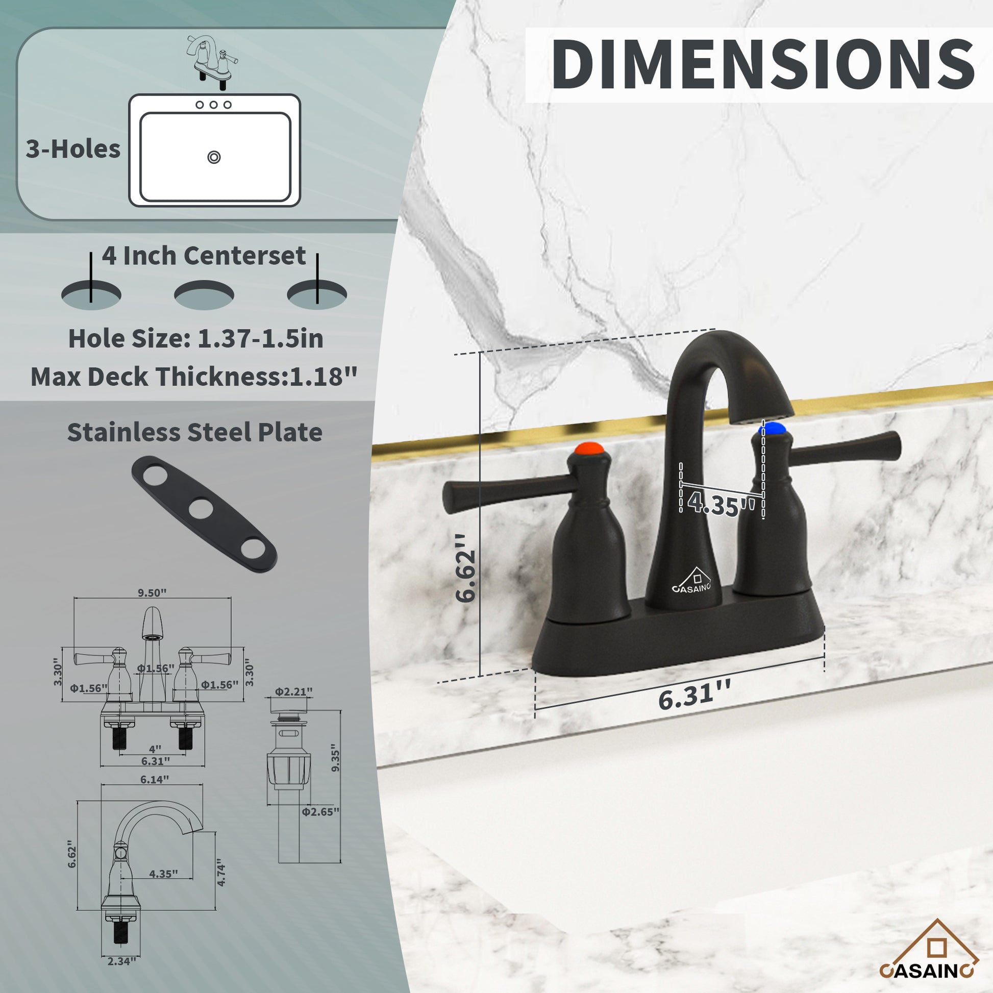 3-Hole 8-Inch Bathroom Sink Faucet with Drainer