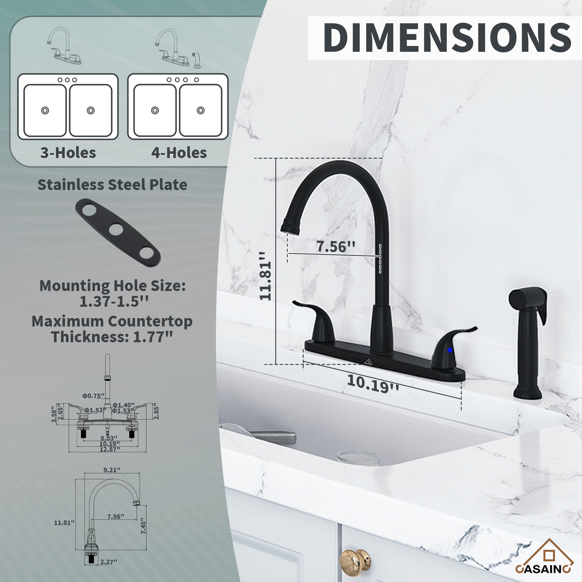 Double Handle Kitchen Sink Faucet with Side Sprayer