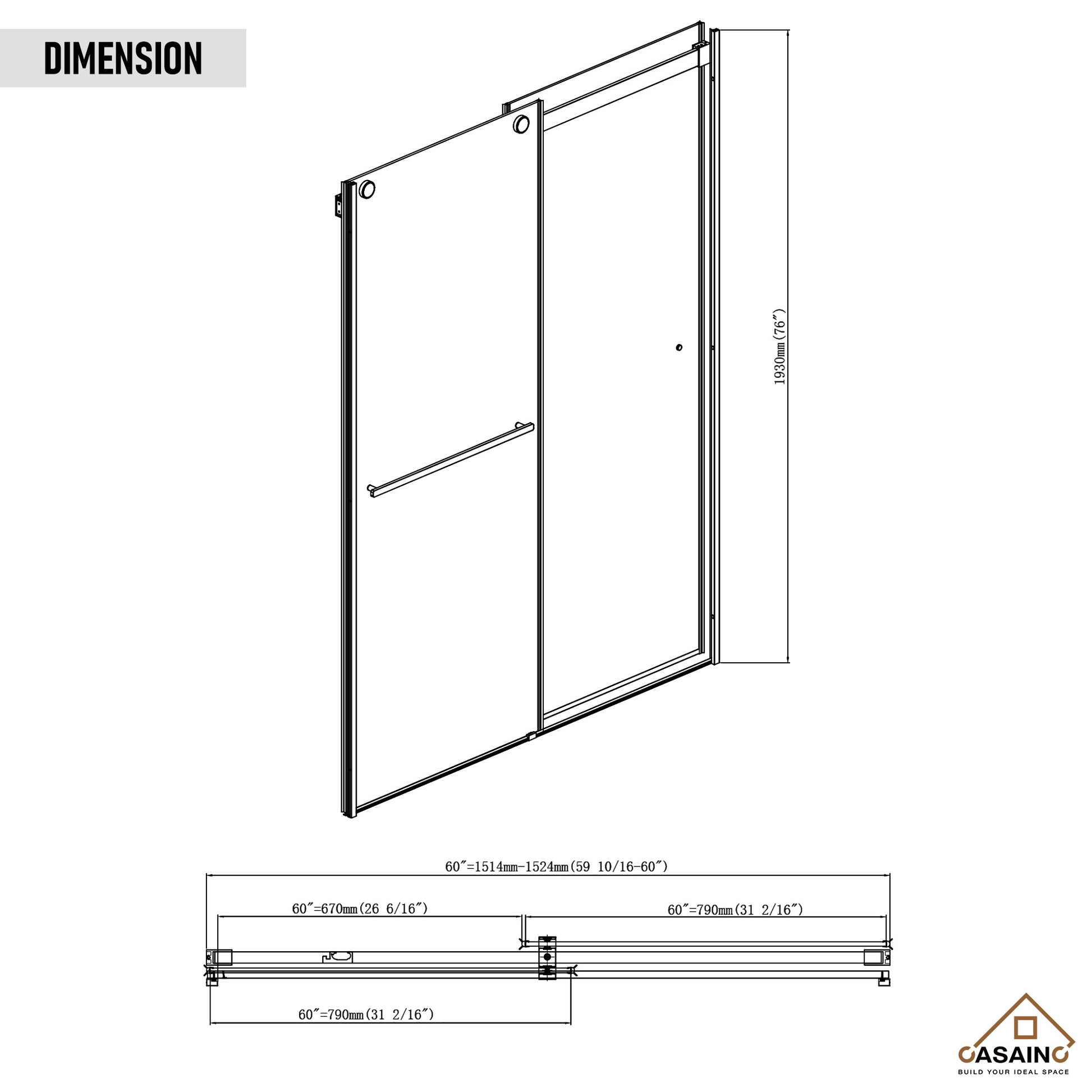 60"x76" Frameless Double Sliding Shower Door in Chrome/Brushed Nickel/Matte Black