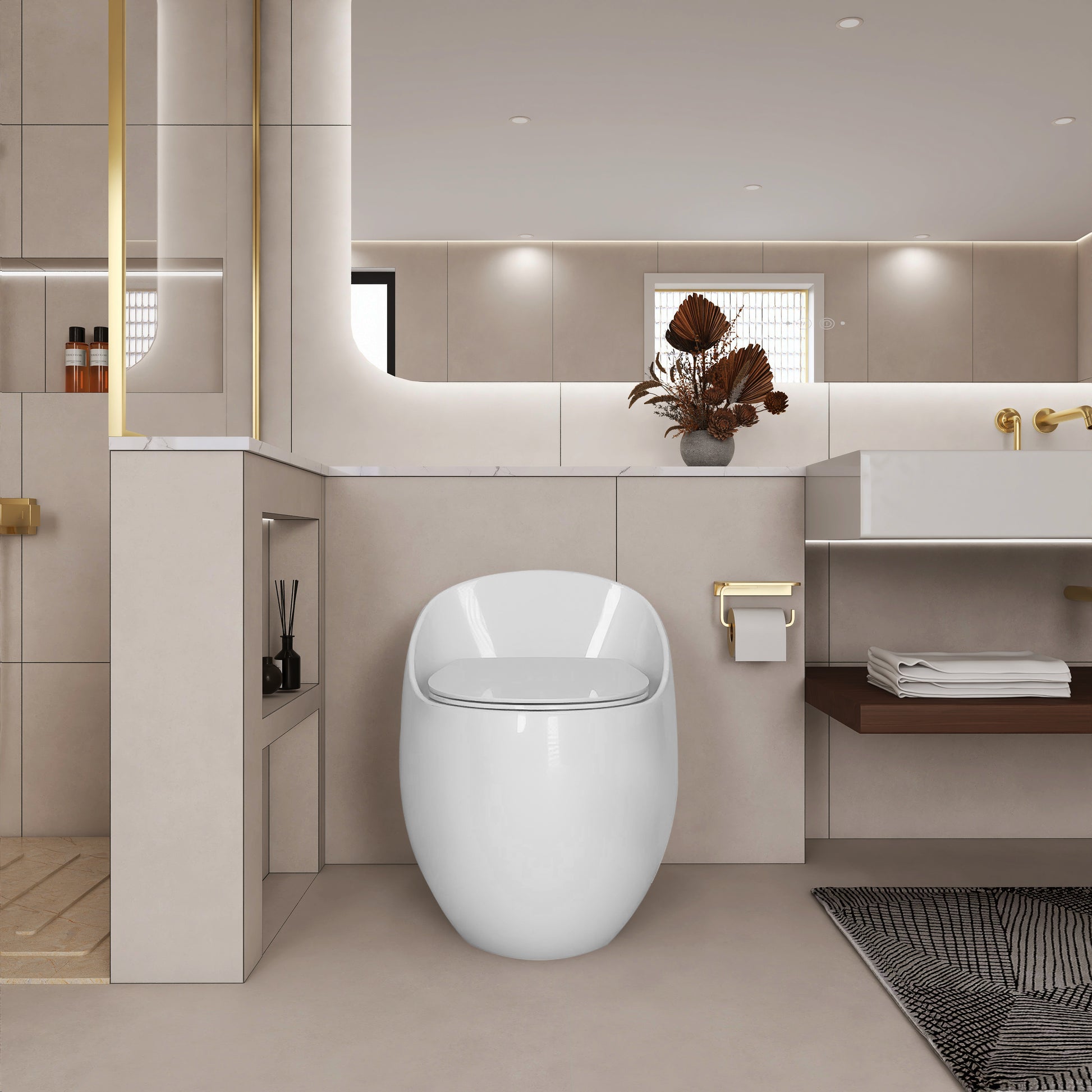 Egg Shape 1-Piece Toilet in Glossy White with 1.28 GPF Single Flush