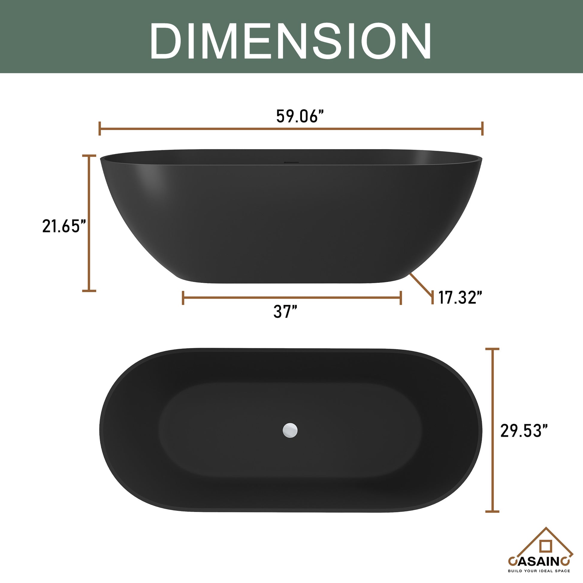 59"/69"Solid Surface Freestanding Bathtub in (Matte Black& Grey)