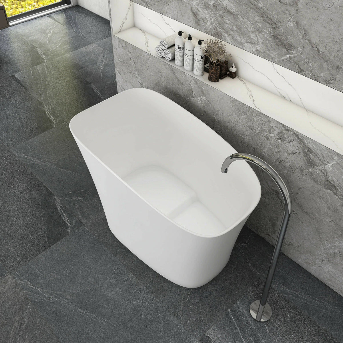 51 Inch Freestanding Solid Surface Deep Soaking Bathroom Bathtub with Seat