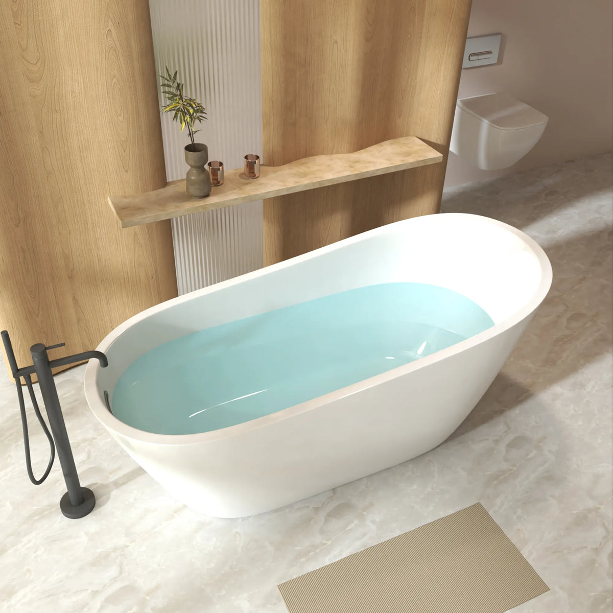 59"/67" Special-Shaped Acrylic Freestanding Slipper Bathtub in Gloss White with Overflow and Drain