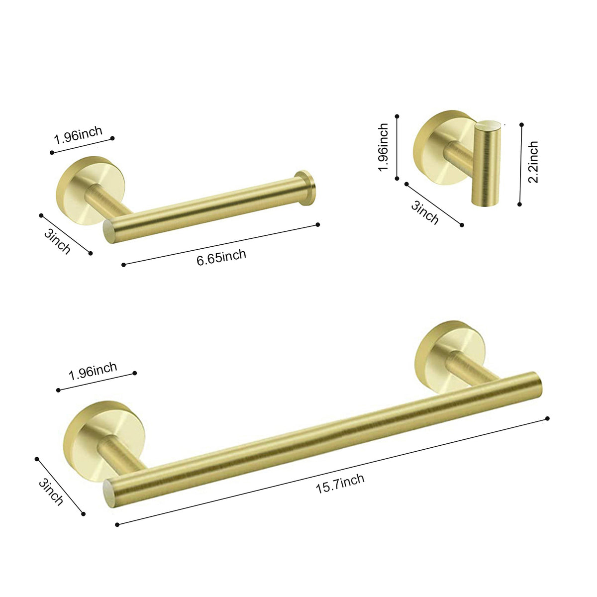 3-Piece Bathroom Hardware Accessories Set with Towel Bar Toilet Paper Holder & Robe Hook