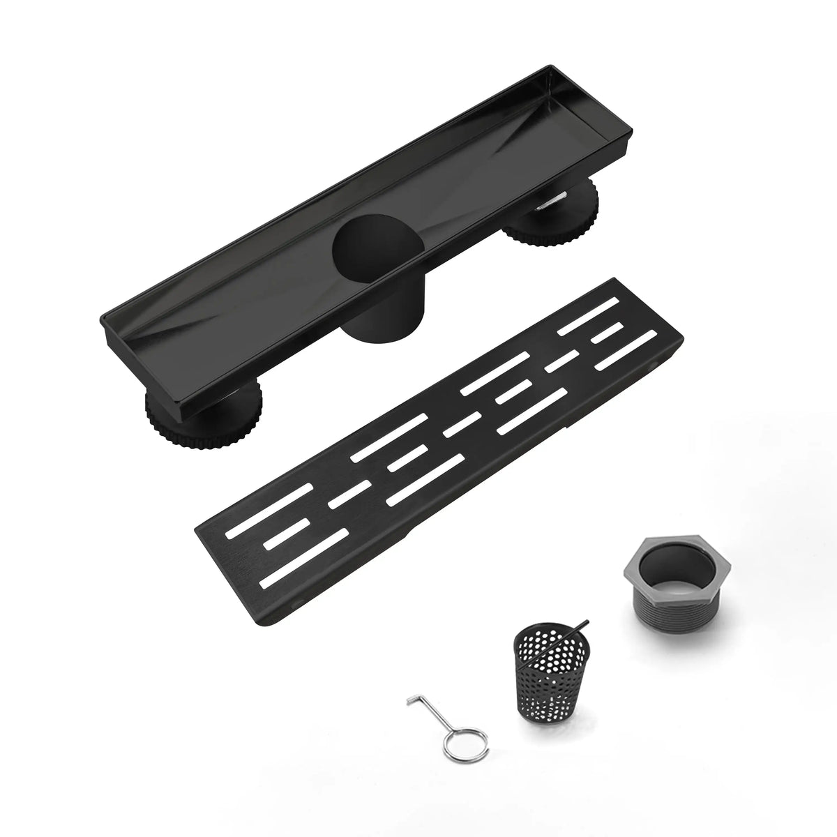 Linear Shower Drain with Brick Pattern Grate Cover and Hair Strainer in 304 Stainless Steel