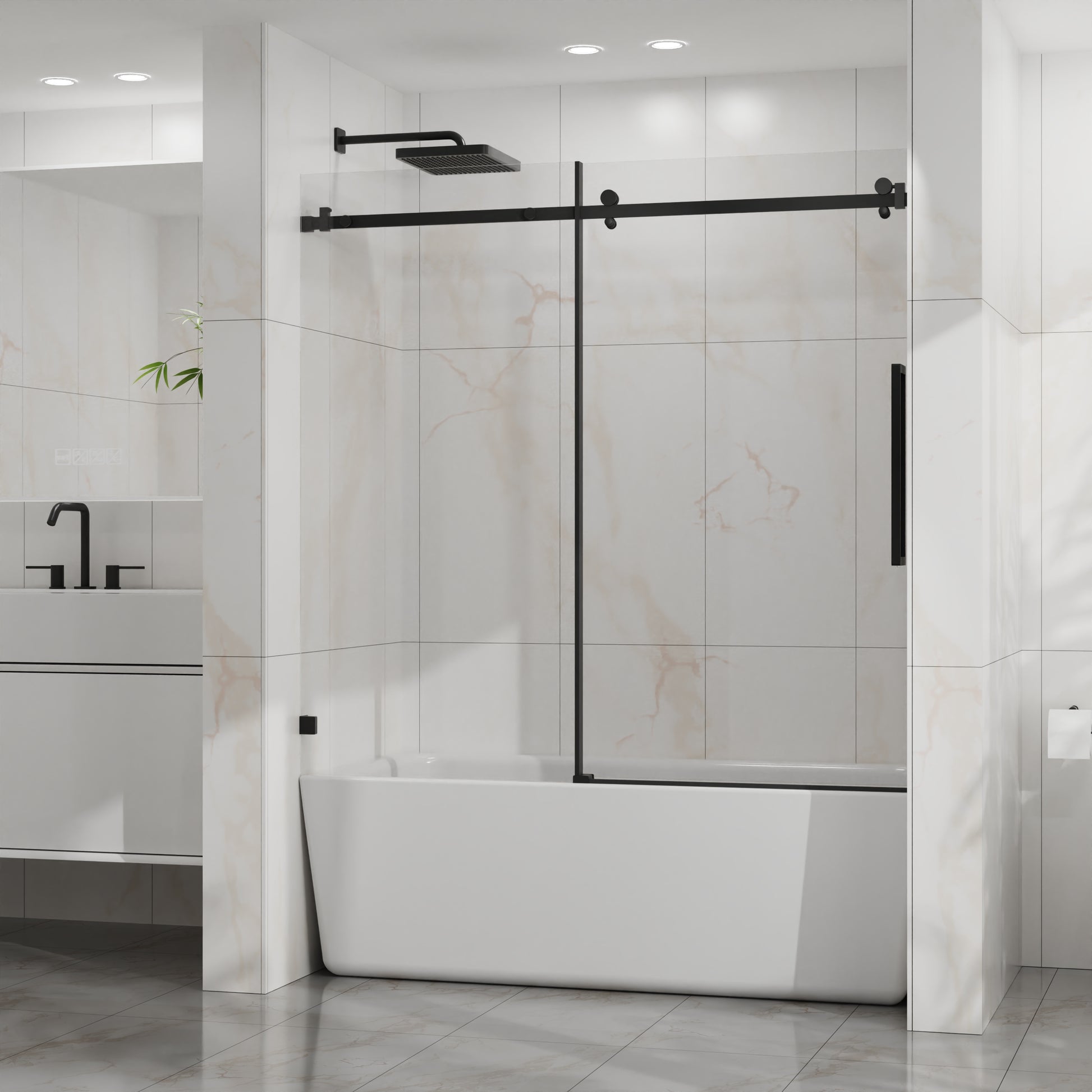 60"x 58" Bathtub Door, Frameless Tub Sliding Shower Door