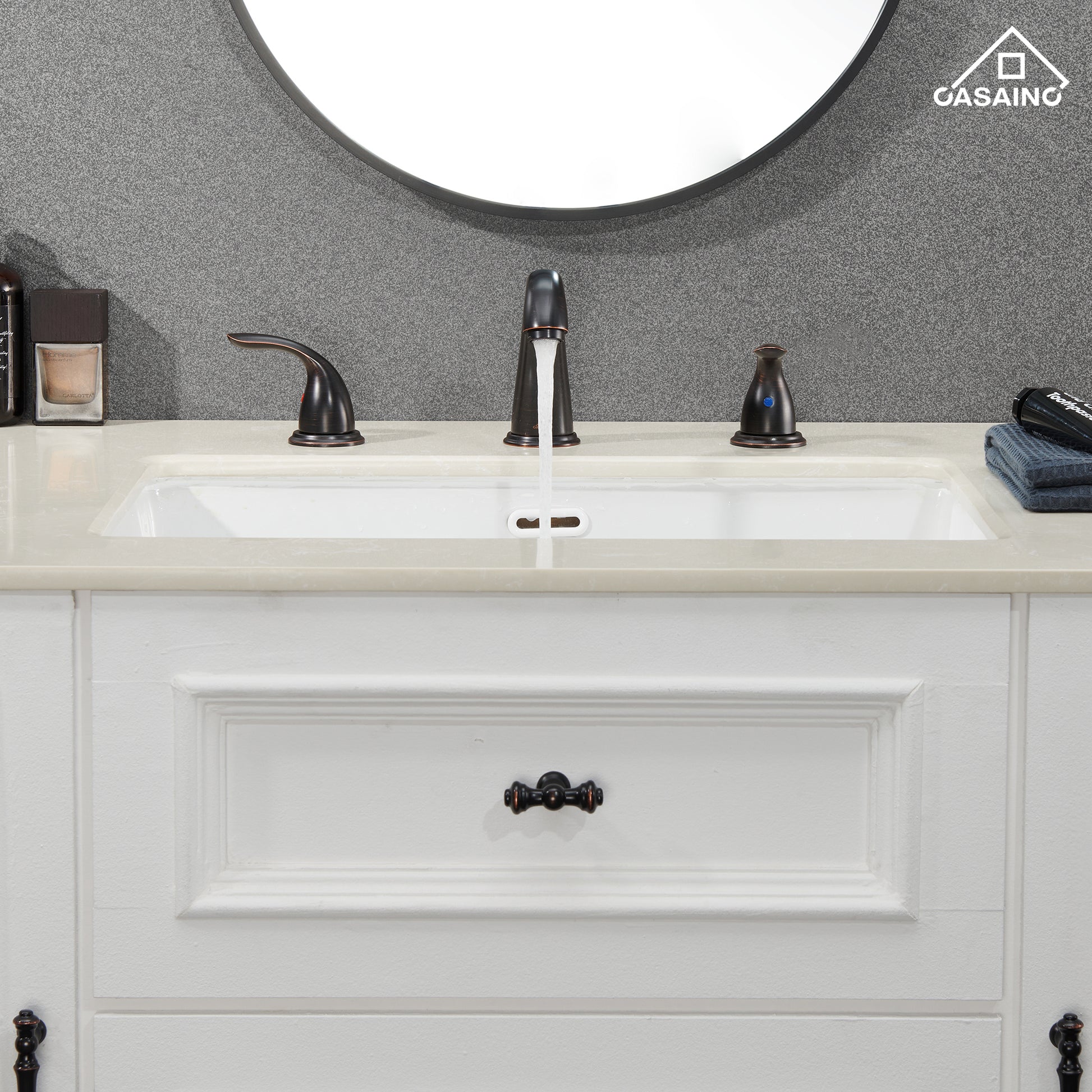 Casainc 4 Inch 2-Handle Bathroom Sink Faucet with Drain Assembly Matte Black/Brushed Nickel/Oil Rubbed Bronz/Brushed Gold 