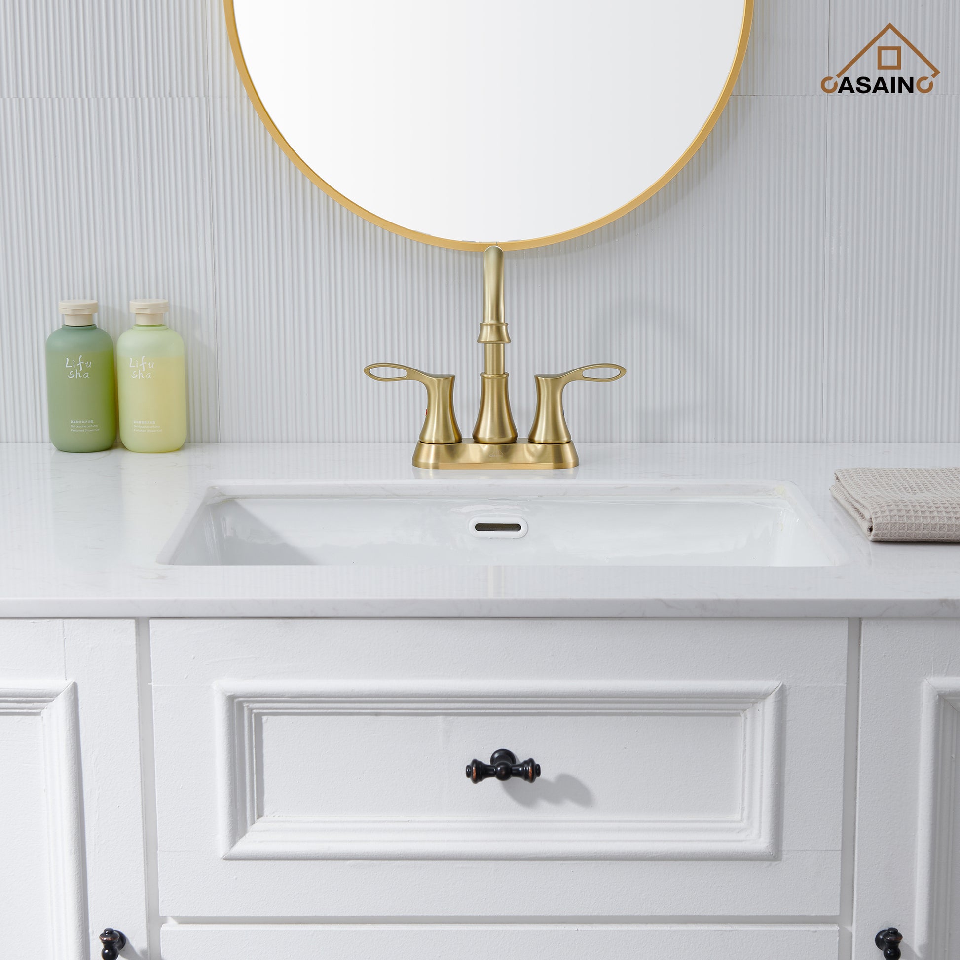 Casainc 4 Inch 2-Handle Centerset Bathroom Sink Faucet 360° Swivel Spout Vanity Faucet