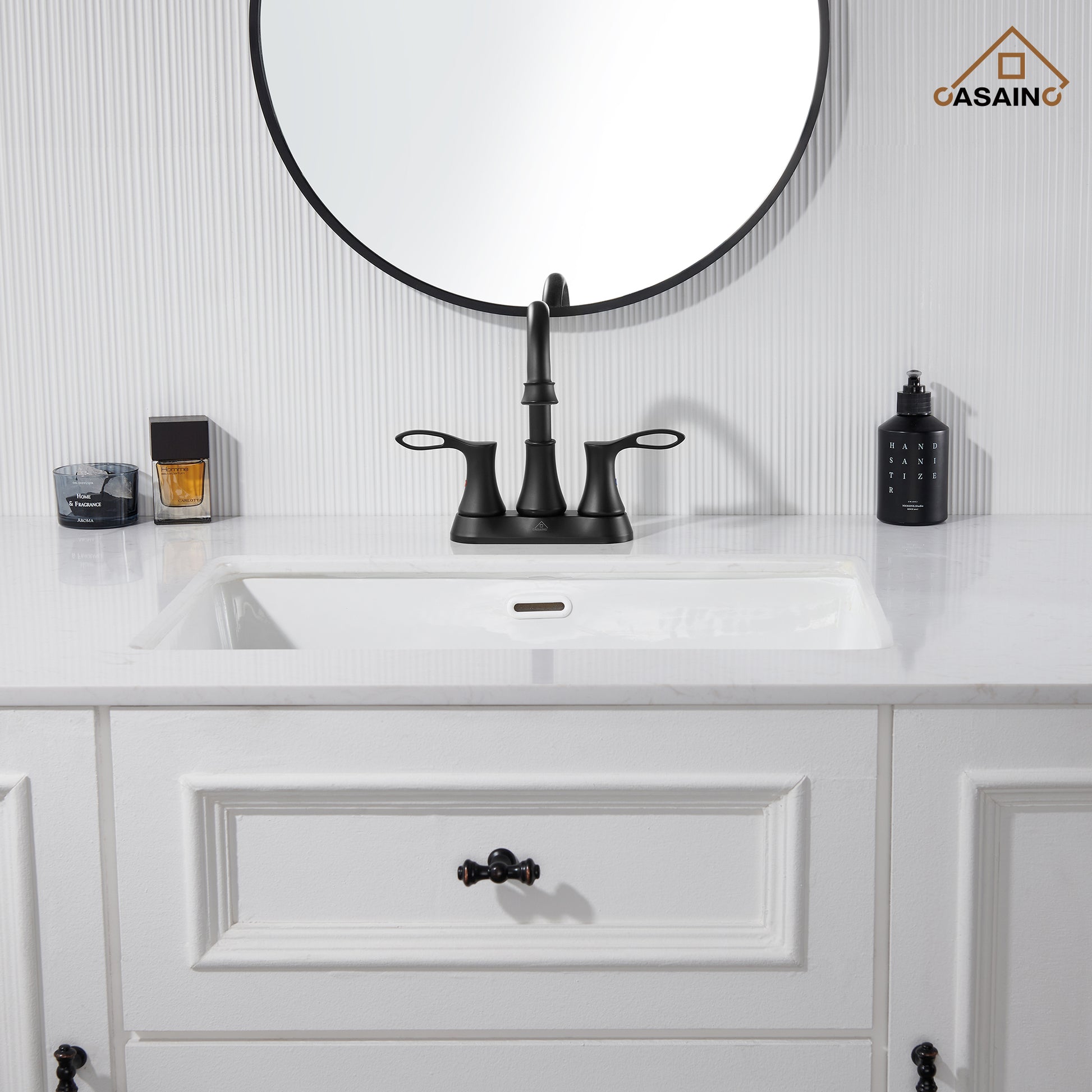 Casainc 4 Inch 2-Handle Centerset Bathroom Sink Faucet 360° Swivel Spout Vanity Faucet