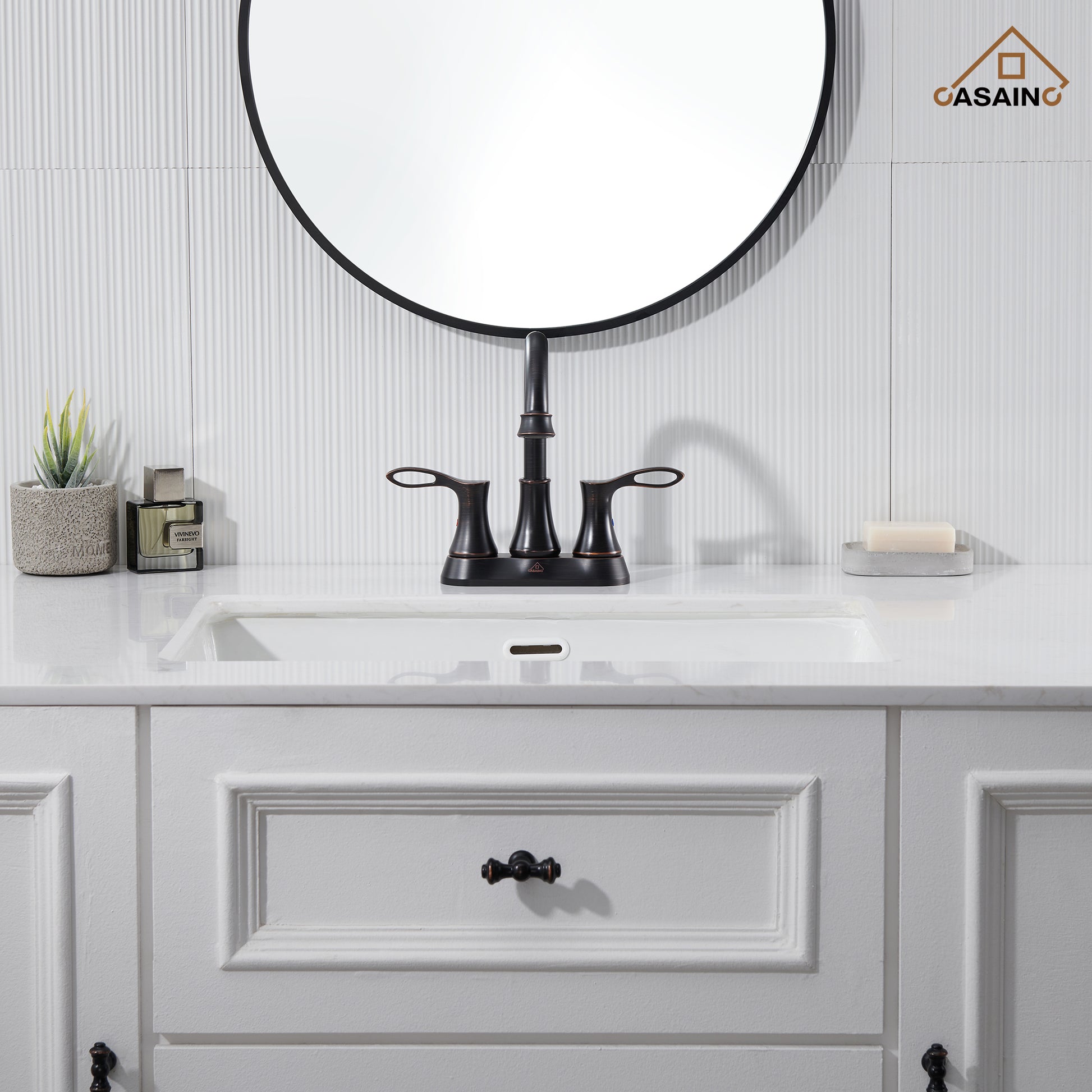 Casainc 4 Inch 2-Handle Centerset Bathroom Sink Faucet 360° Swivel Spout Vanity Faucet