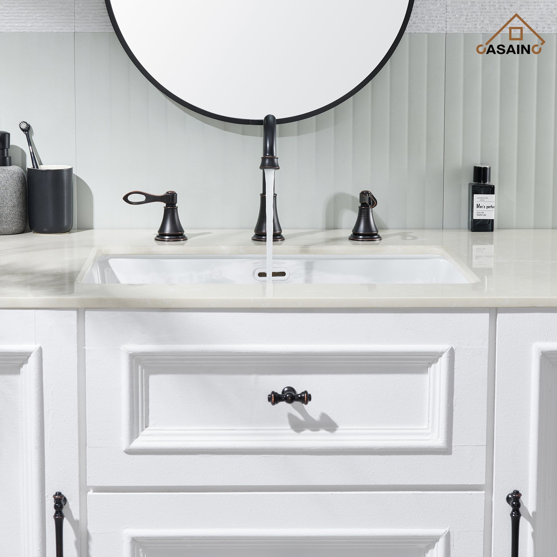 Casainc 8" Brass Bathroom Sink Faucet 3 Hole Gold Bathroom Faucet  2 Handle Gold Faucet for Bathroom Sink with Pop-up Drain Assembly Widespread Vanity Faucets