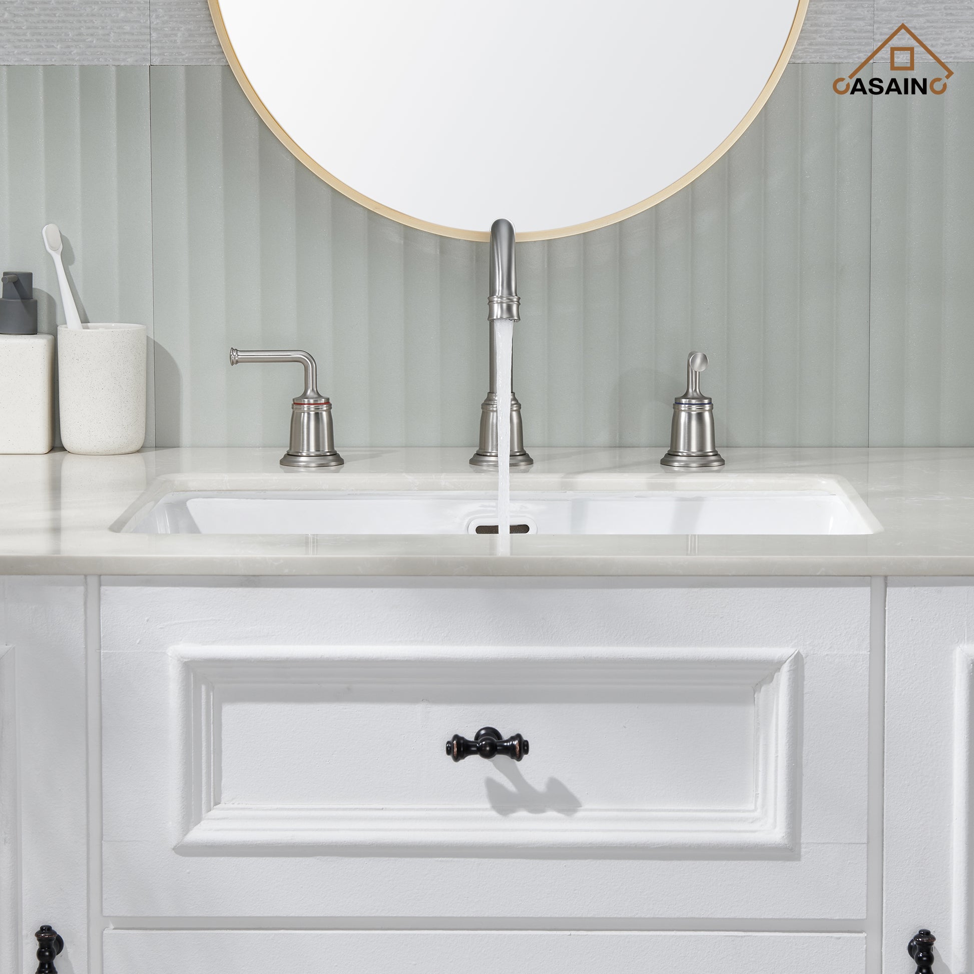 Casainc 8" Brass Bathroom Sink Faucet 2 Handle 3 Hole Gold Bathroom Faucet for Bathroom Sink with Pop-up Drain Assembly Widespread Vanity Faucets