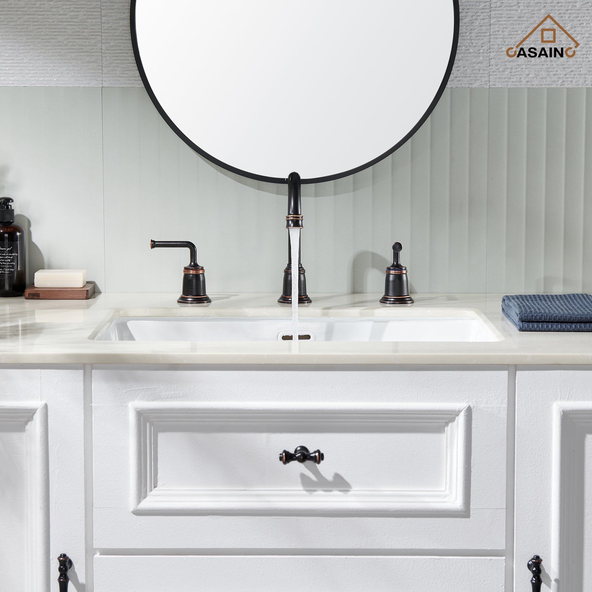 Casainc 8" Brass Bathroom Sink Faucet 2 Handle 3 Hole Gold Bathroom Faucet for Bathroom Sink with Pop-up Drain Assembly Widespread Vanity Faucets