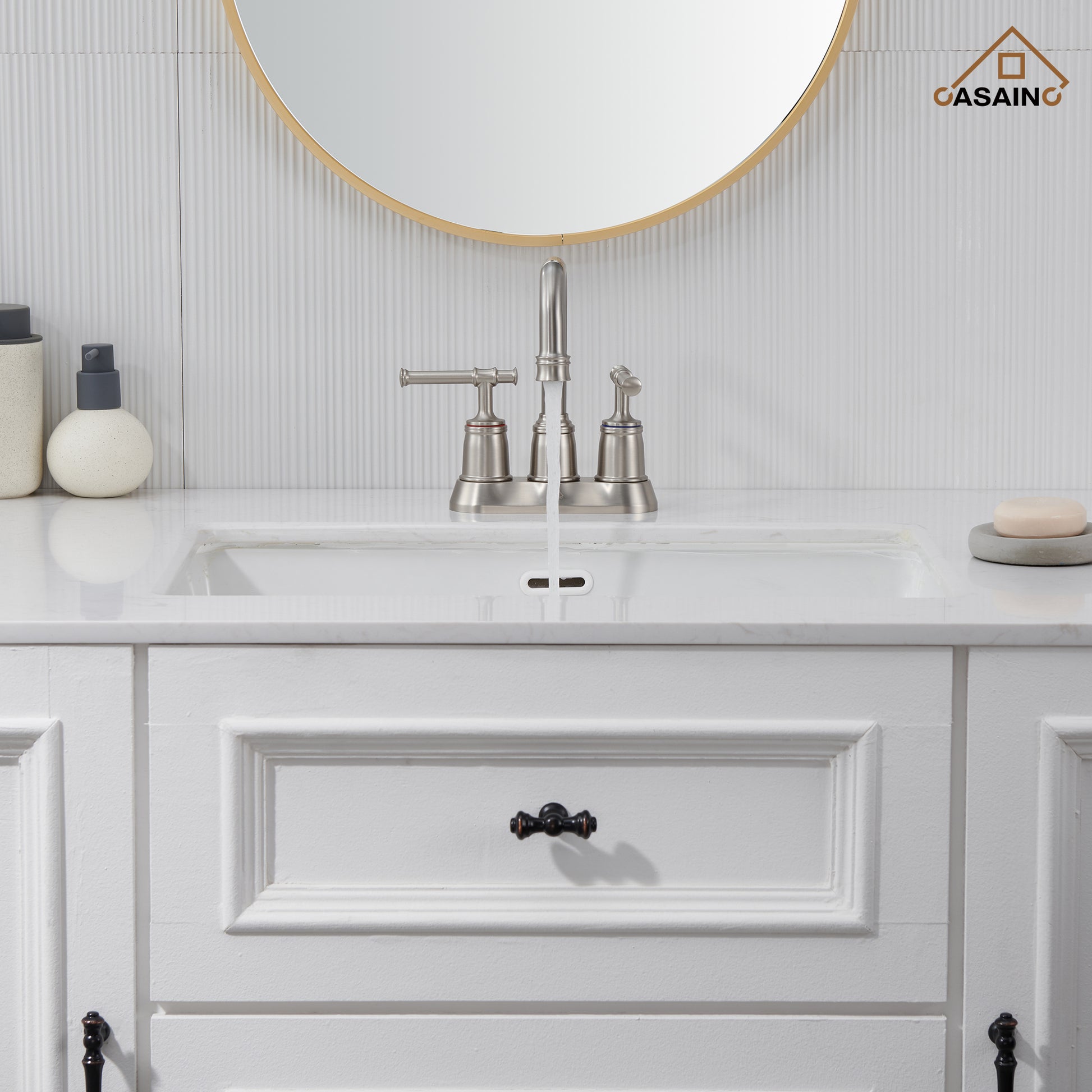 Casainc 4 Inch 2-Handle Centerset for Bathroom Sink Vanity Faucet 360° Swivel Spout