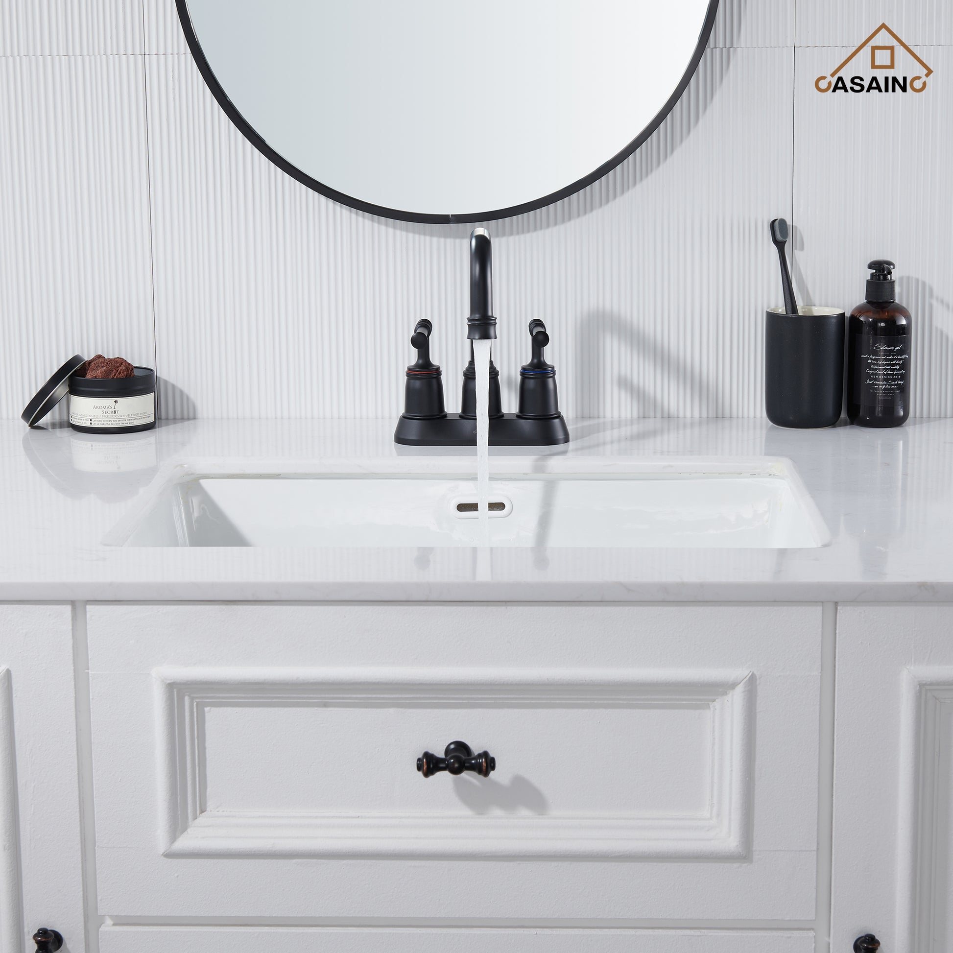 Casainc 4 Inch 2-Handle Centerset for Bathroom Sink Vanity Faucet 360° Swivel Spout