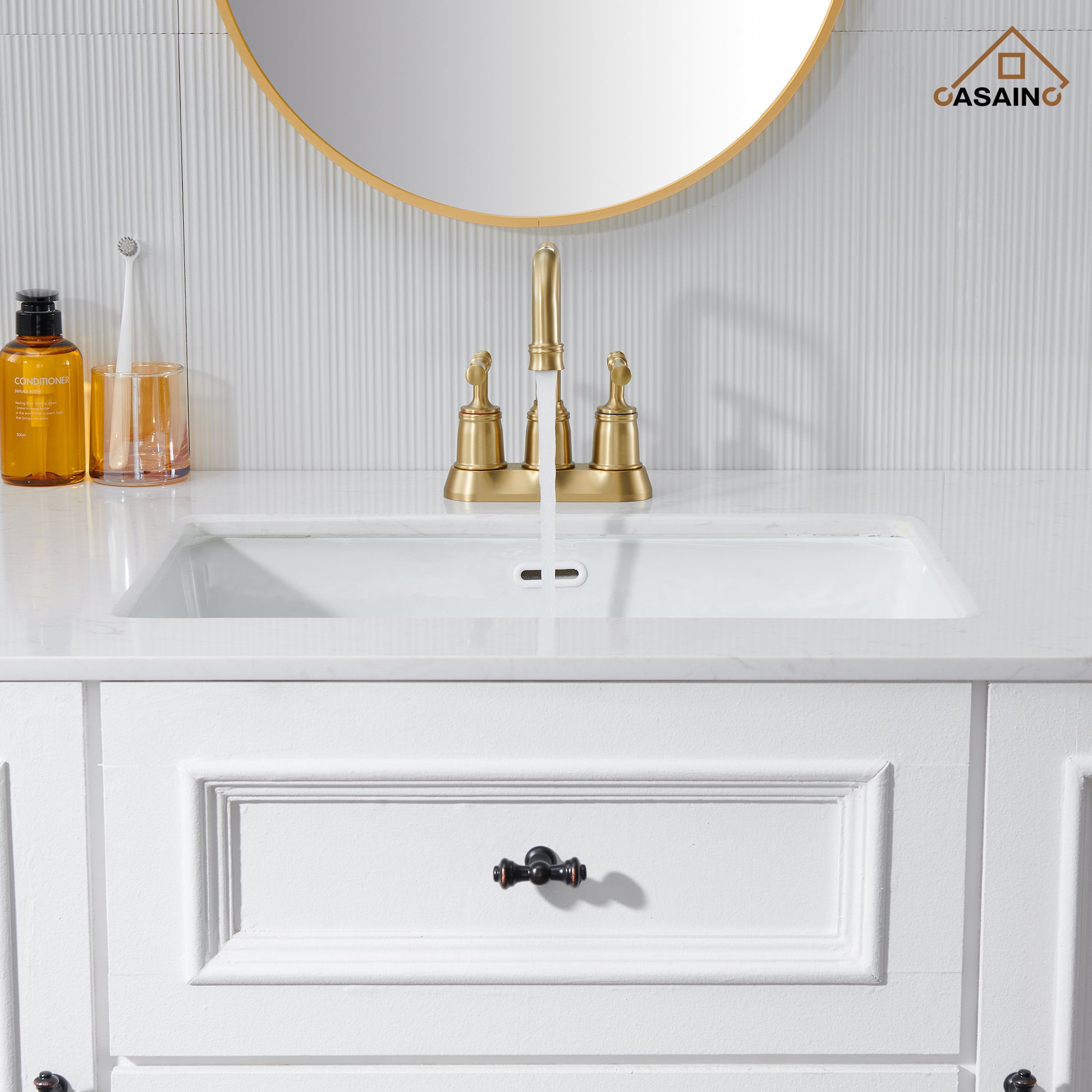 Casainc 4 Inch 2-Handle Centerset for Bathroom Sink Vanity Faucet 360° Swivel Spout