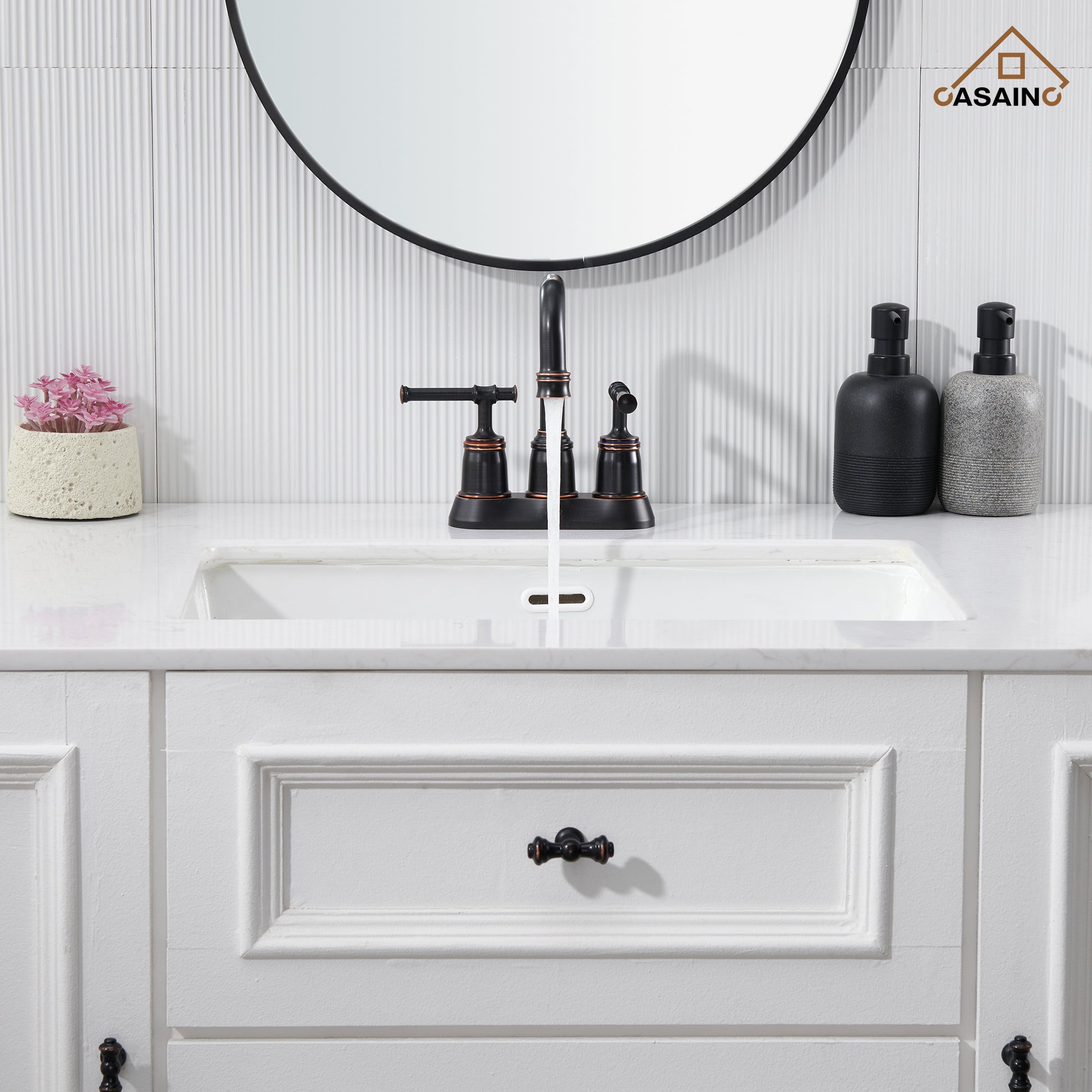 Casainc 4 Inch 2-Handle Centerset for Bathroom Sink Vanity Faucet 360° Swivel Spout