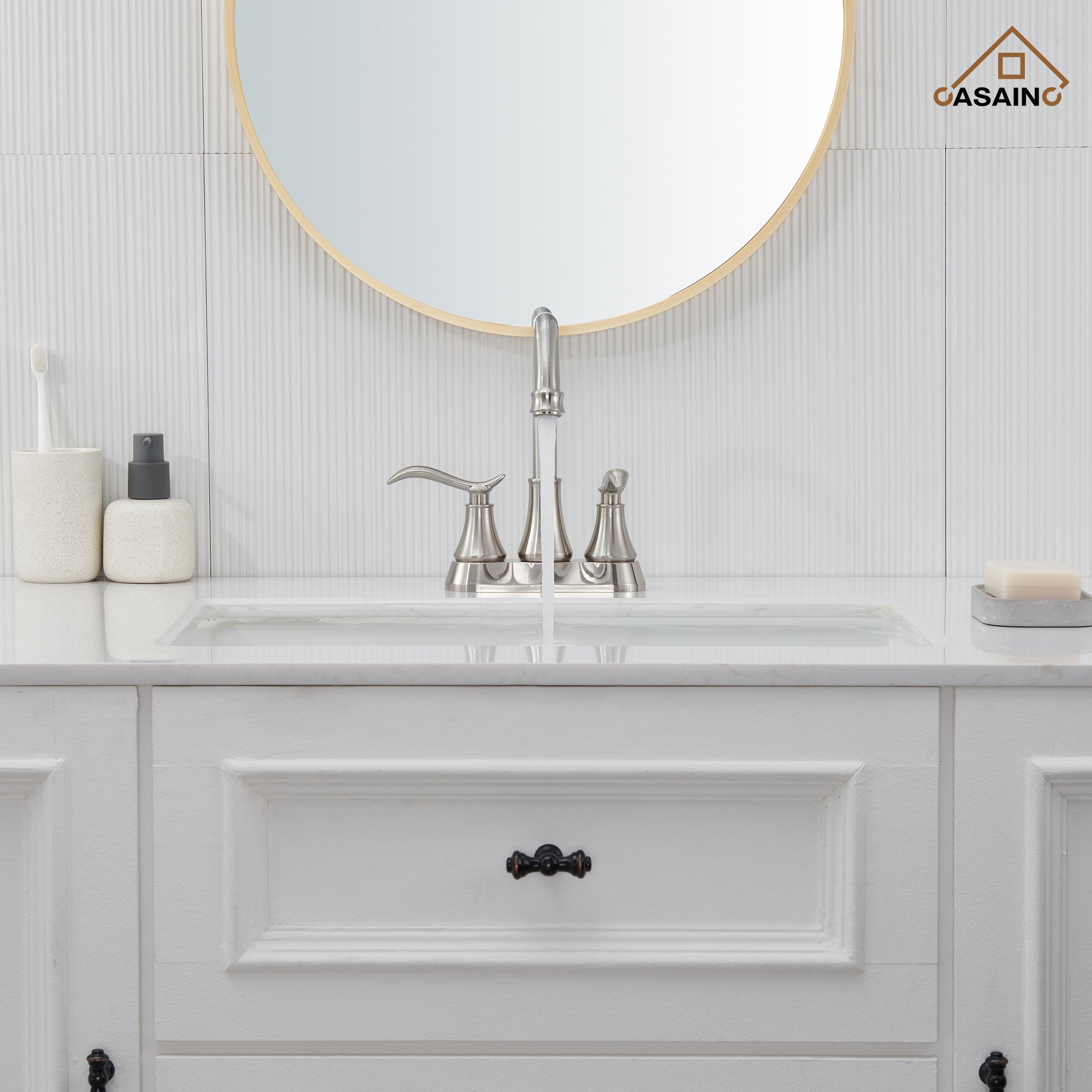 Casainc 2-Handle Centerset Bathroom Faucet for Bathroom Sink Vanity Faucet 360° Swivel Spout