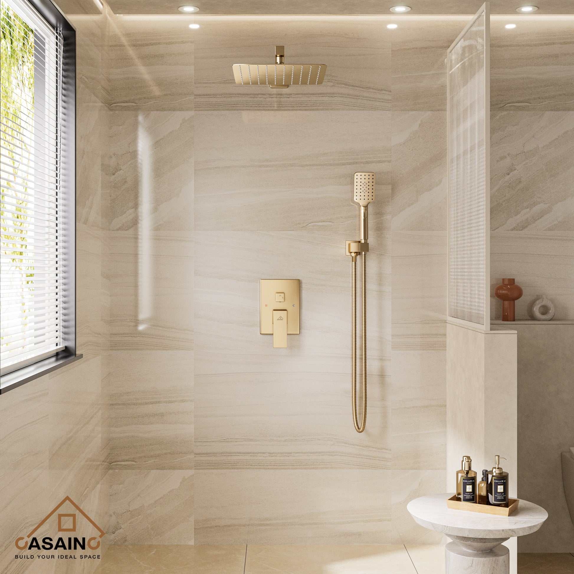 10" Brushed Gold Shower System Wall/Ceiling Mount Rain Shower System