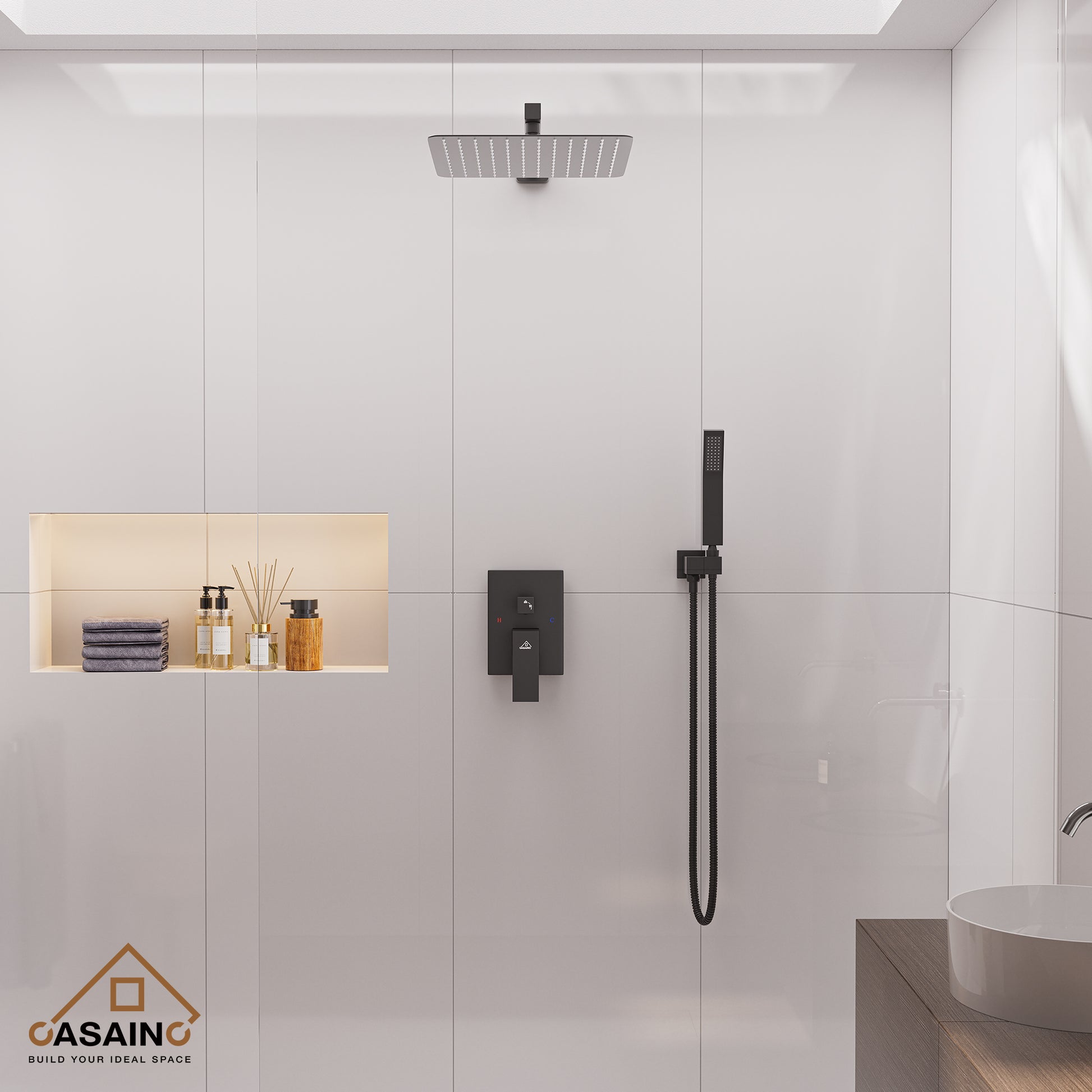 10"/12" Wall Mount Rainfall Shower Head System with Hand Shower
