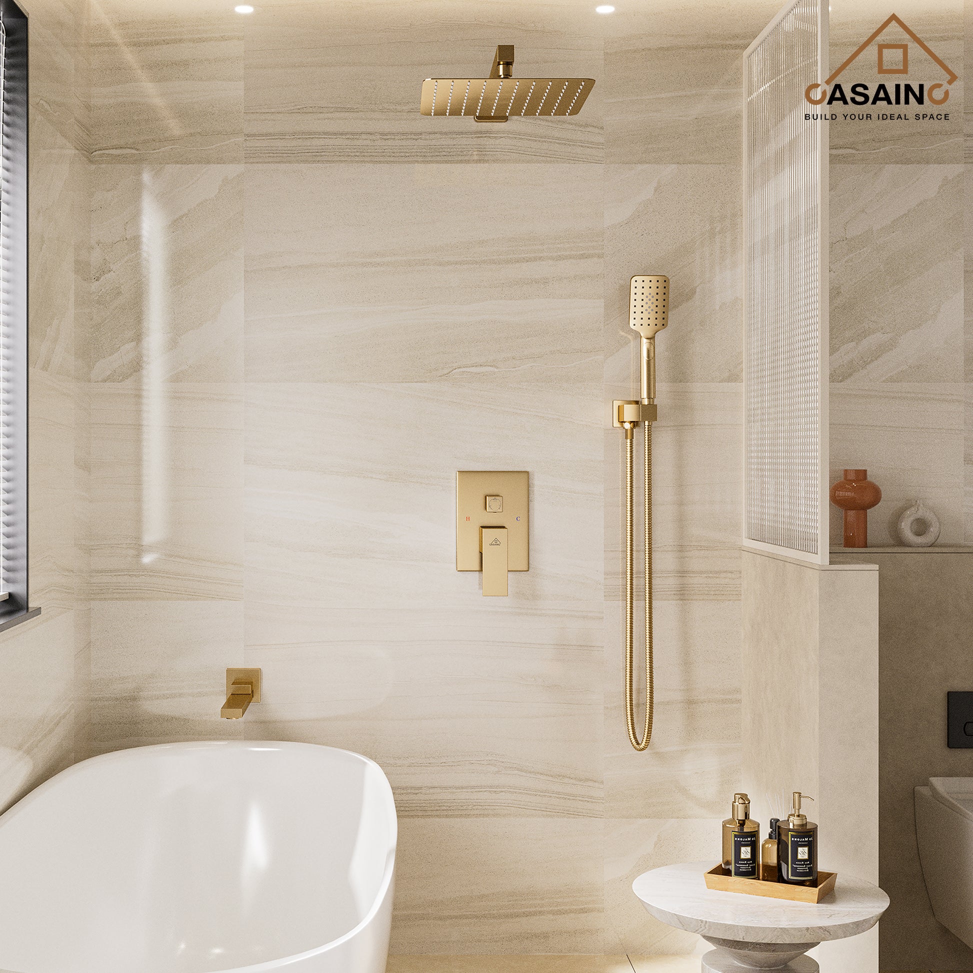 10" Brushed Gold Shower System Wall/Ceiling Mount Rain Shower System