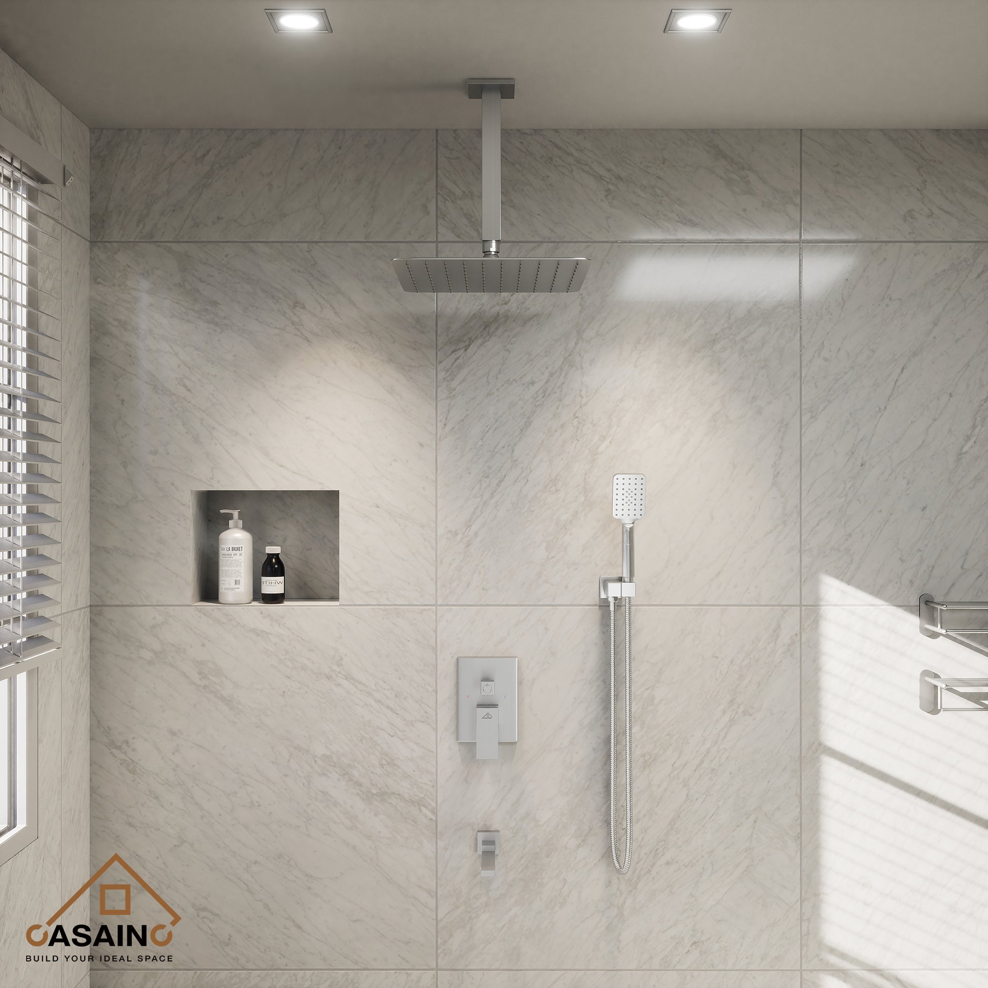 10 in./12 in. Ceiling Mount Shower System with Hand Shower & Tub Spout