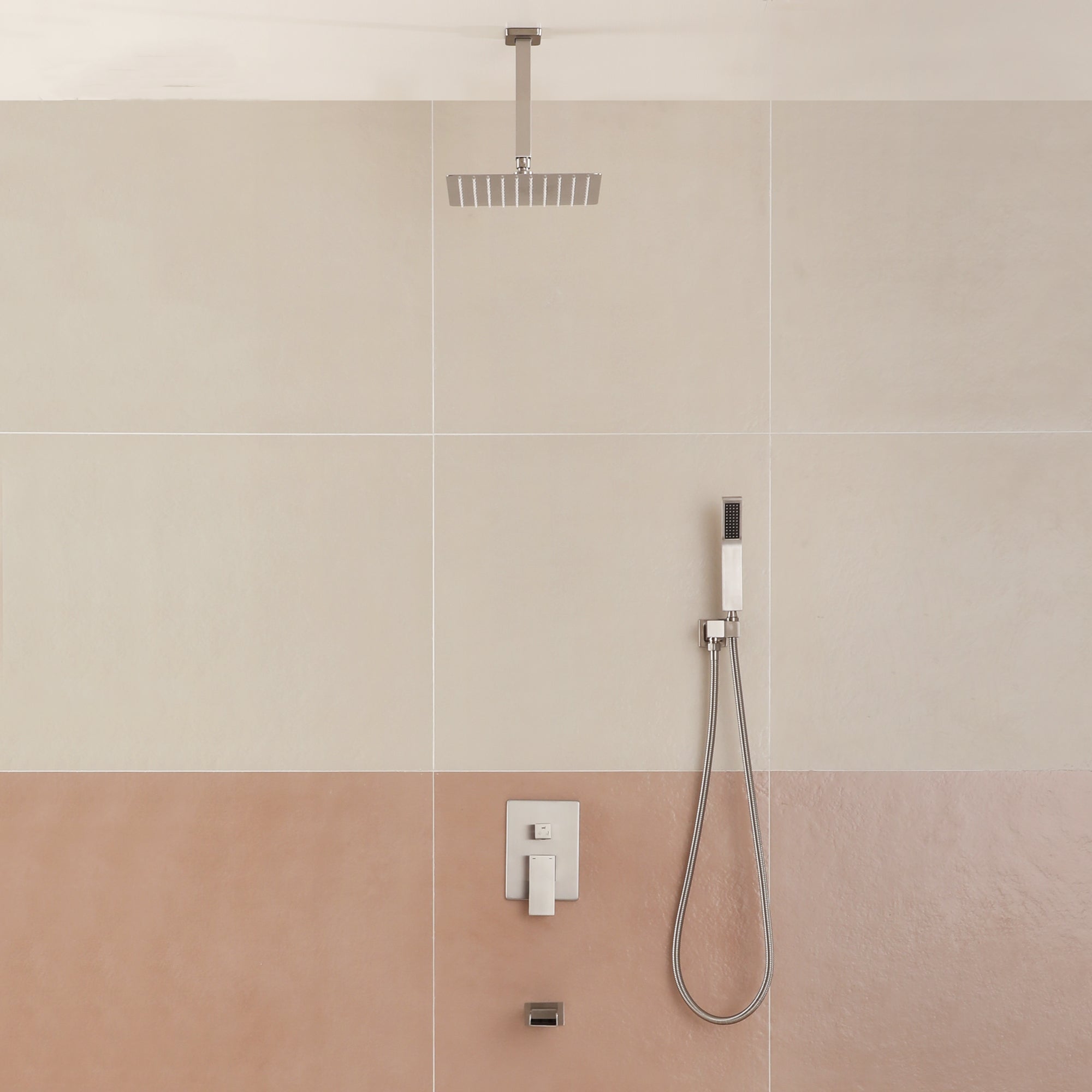 10-inch Ceiling-Mount 3-Function Shower System with Waterfall Tub Spout