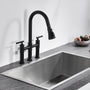 Bridge Style Pull-Down Kitchen Faucet with Double Handles & 3-Mode Spray