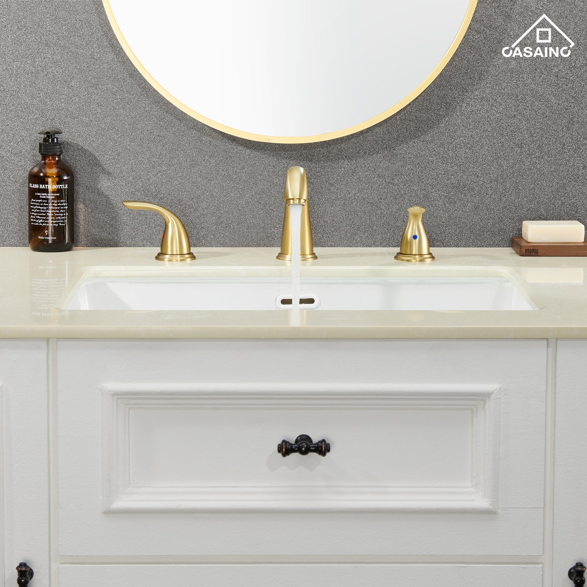 Casainc 4 Inch 2-Handle Bathroom Sink Faucet with Drain Assembly Matte Black/Brushed Nickel/Oil Rubbed Bronz/Brushed Gold 