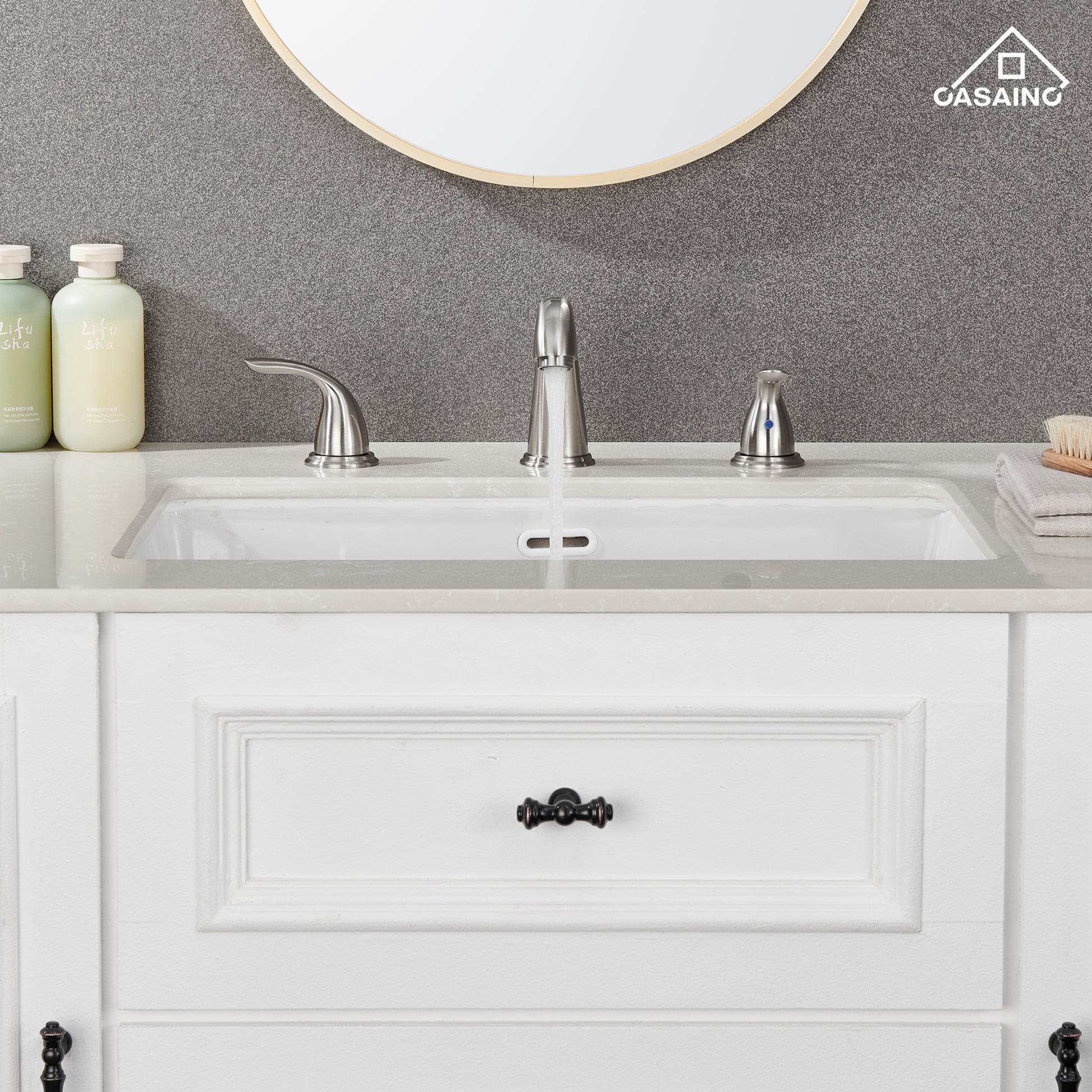 Casainc 4 Inch 2-Handle Bathroom Sink Faucet with Drain Assembly Matte Black/Brushed Nickel/Oil Rubbed Bronz/Brushed Gold 